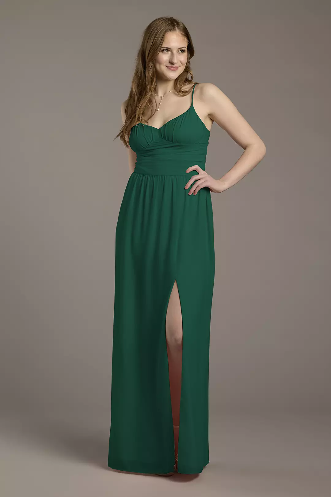 Chiffon Spaghetti Strap A-Line Dress with Slit - Image 6