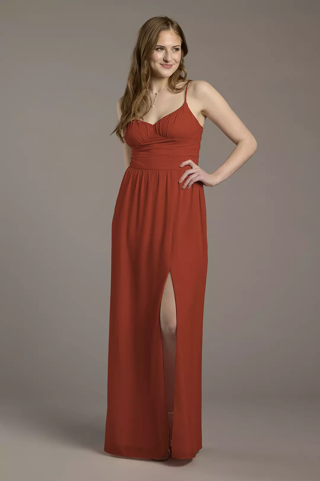 Chiffon Spaghetti Strap A-Line Dress with Slit - Image 8