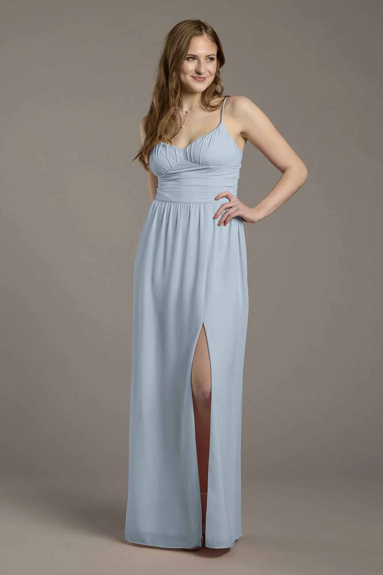 Chiffon Spaghetti Strap A-Line Dress with Slit - Image 9