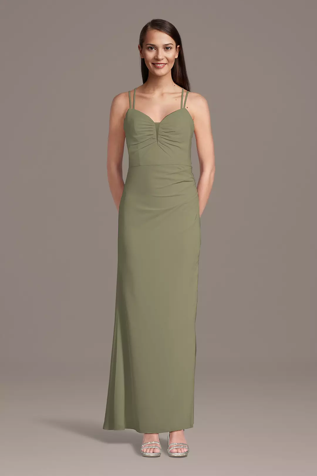 Chiffon Spaghetti Strap Notch Neck A-Line Dress - Image 37