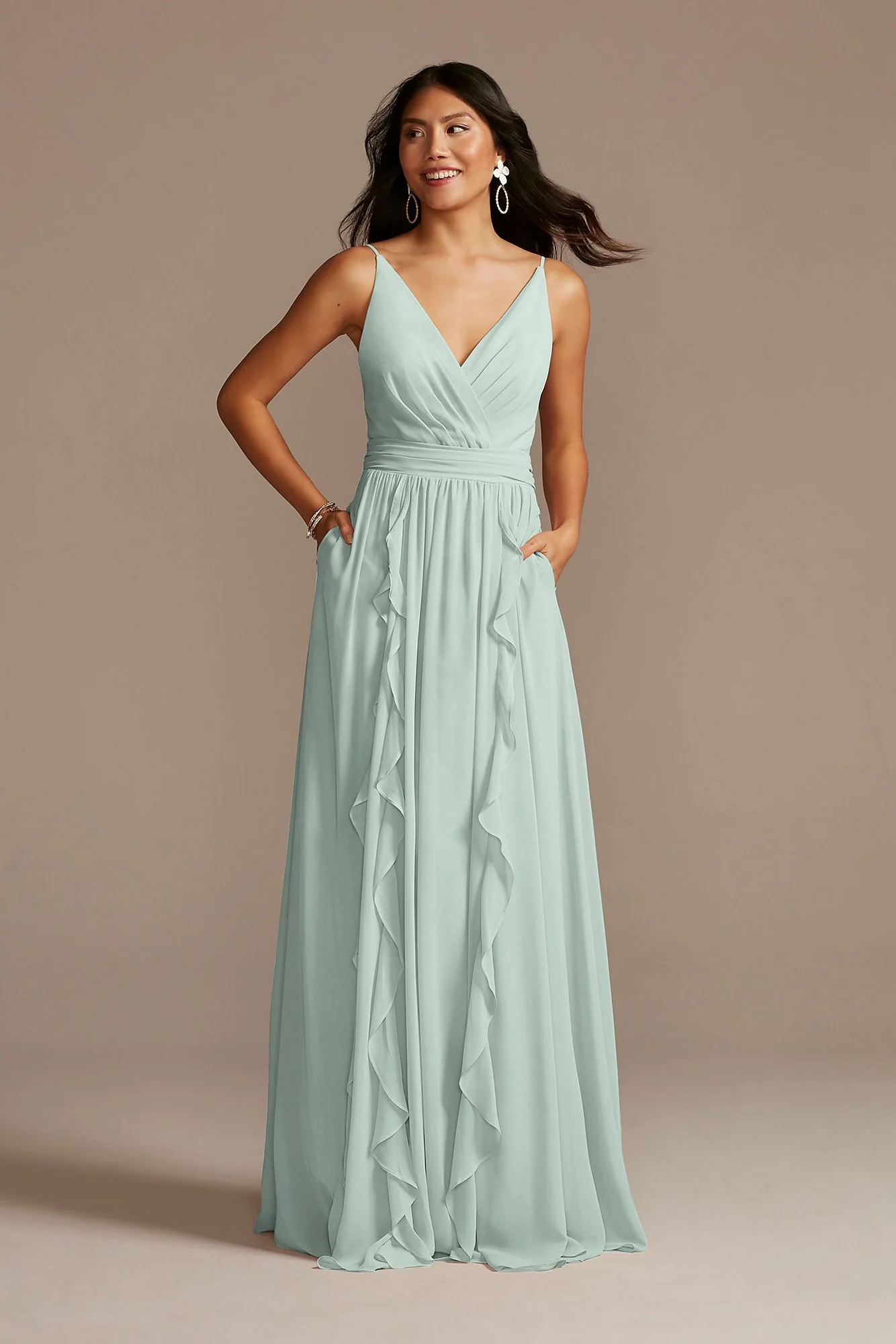 Chiffon Spaghetti Strap Ruffle Dress - Image 40