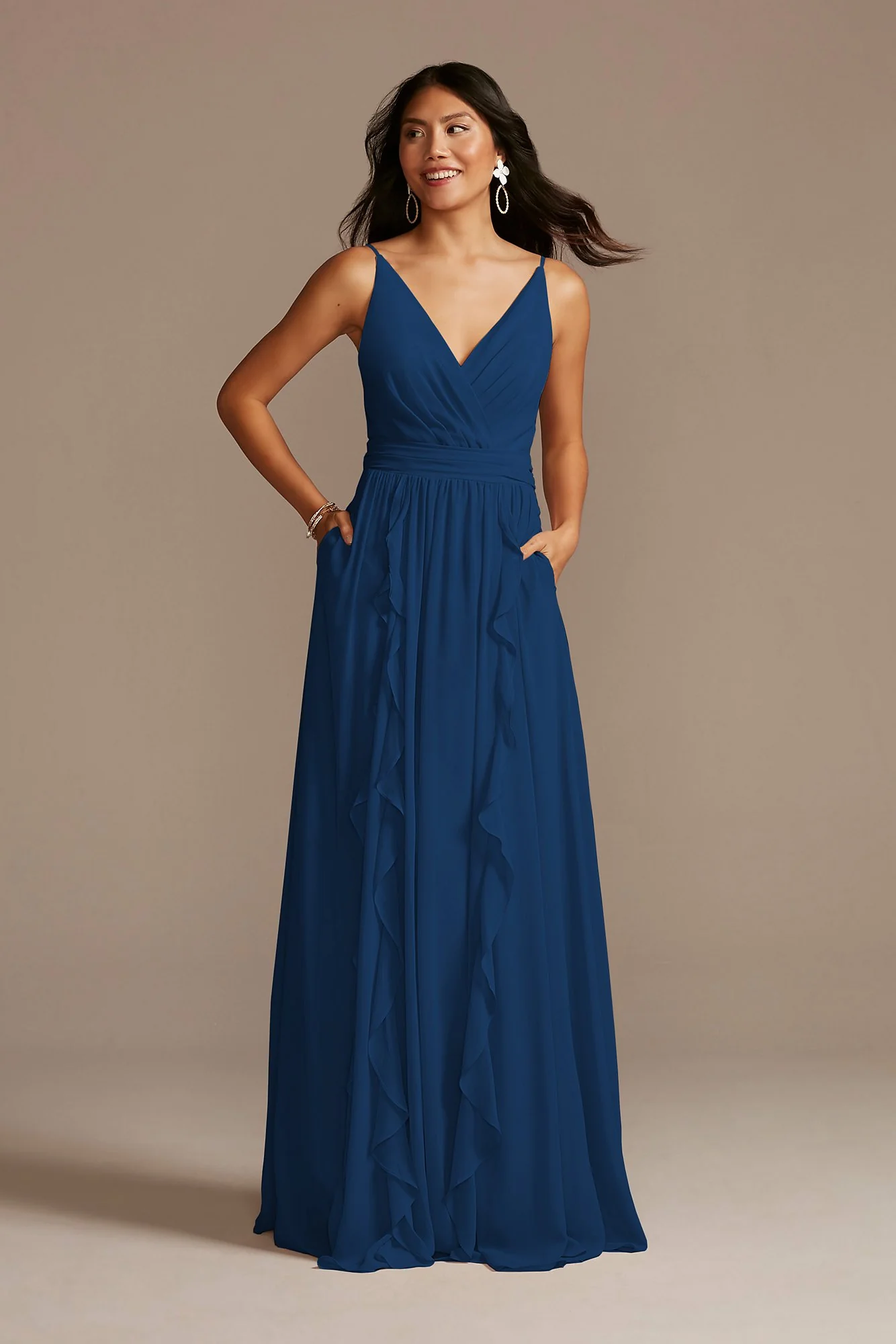 Chiffon Spaghetti Strap Ruffle Dress - Image 44