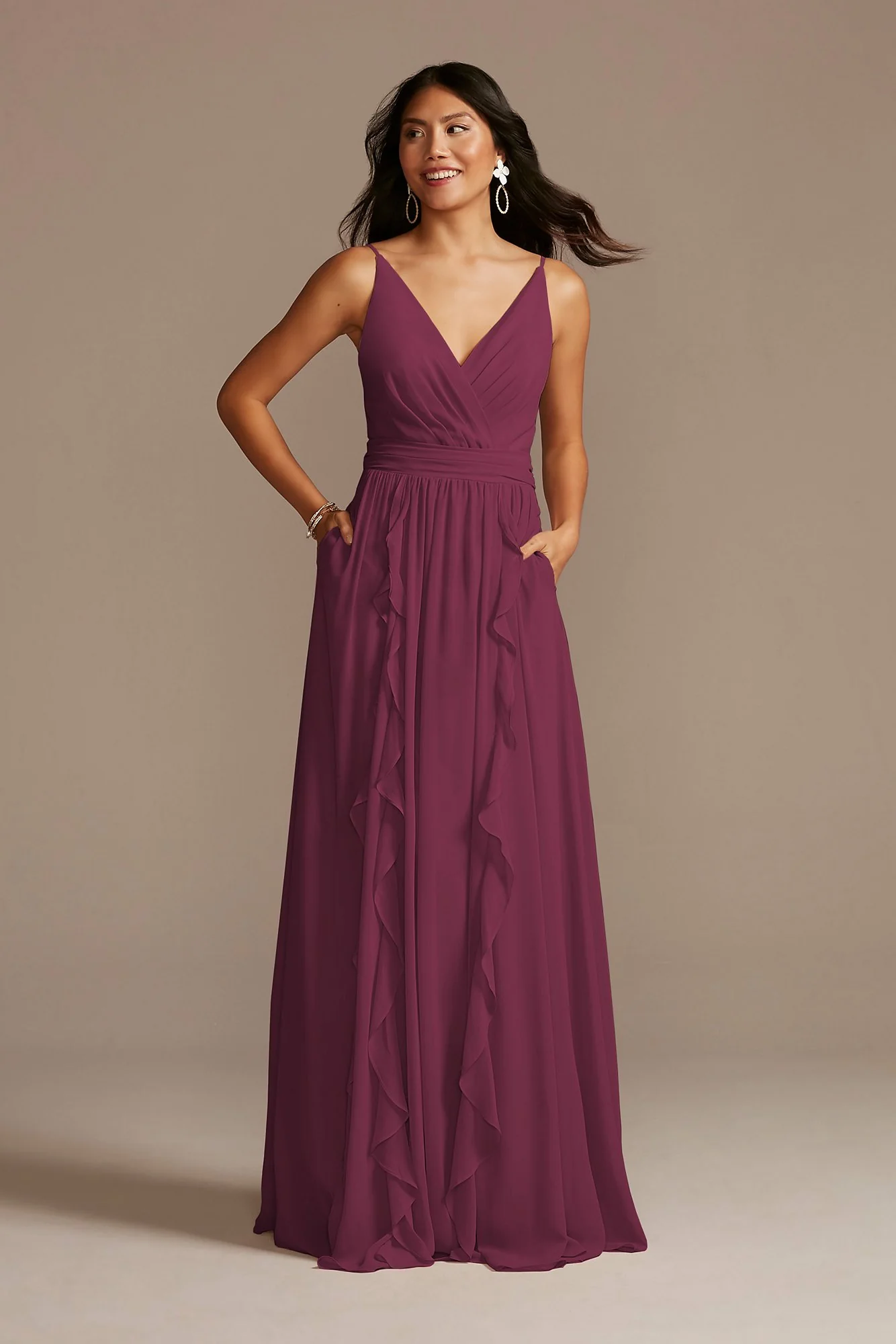 Chiffon Spaghetti Strap Ruffle Dress - Image 46