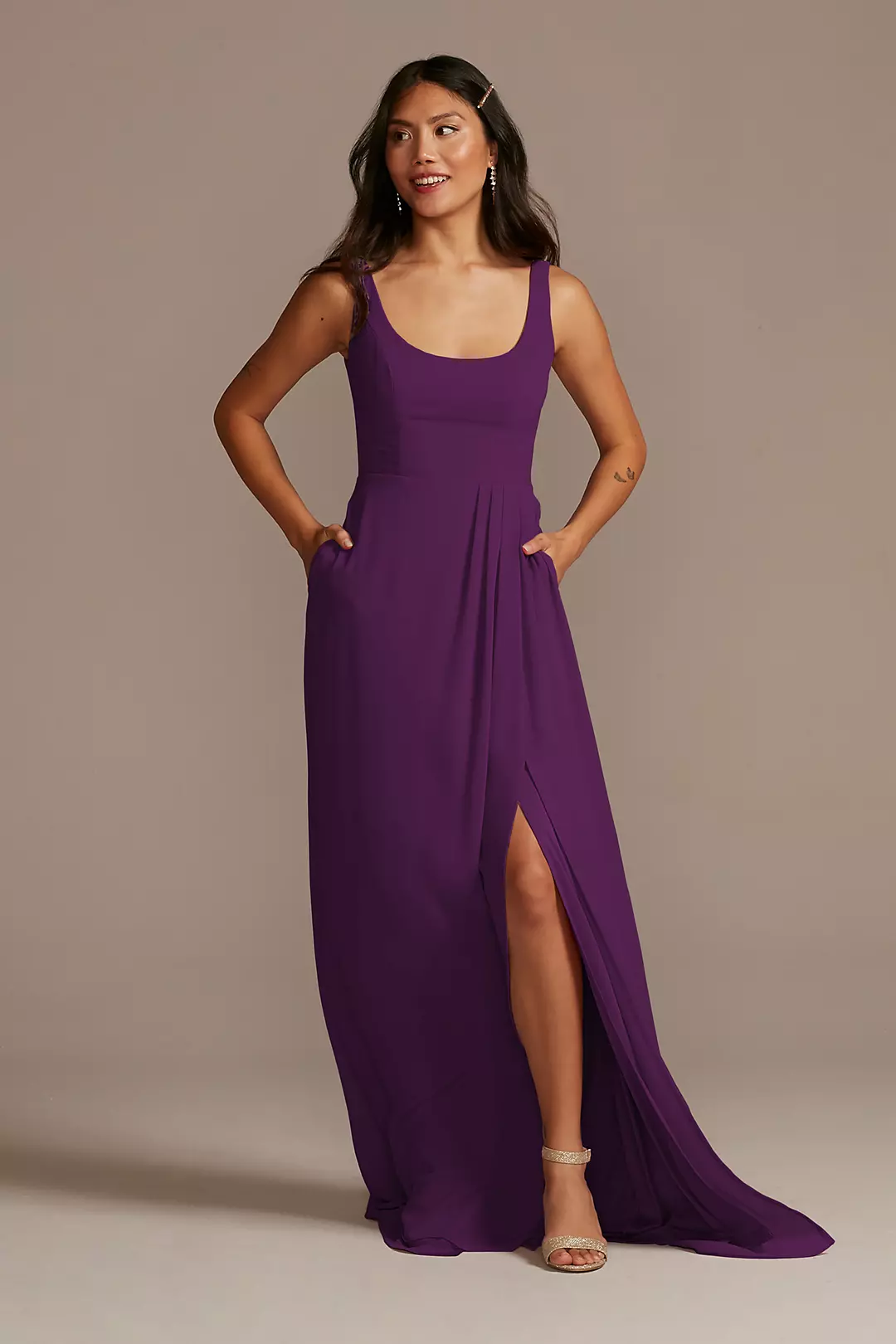 Chiffon Tank Scoop Neck Dress - Image 54