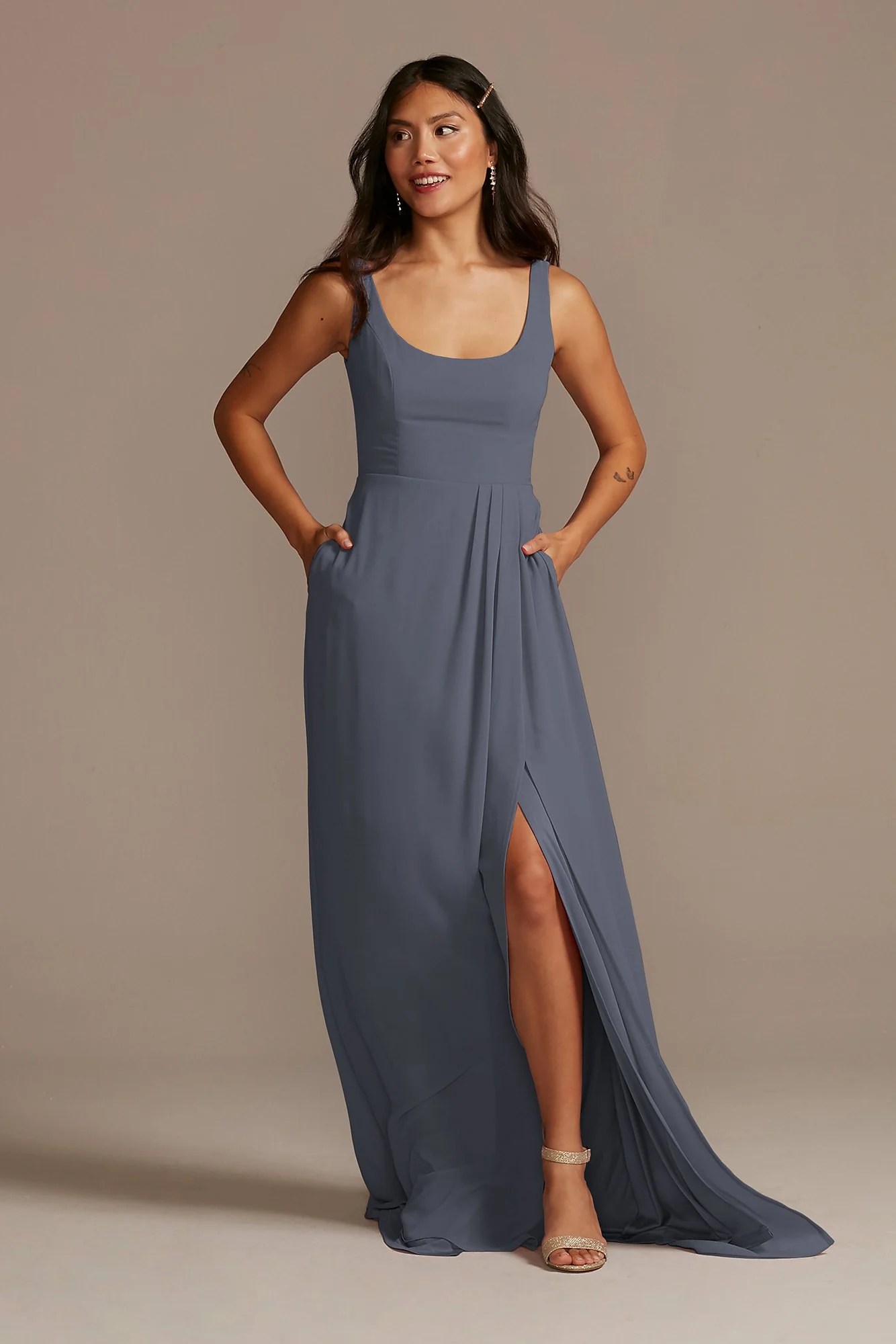 Chiffon Tank Scoop Neck Dress - Image 76