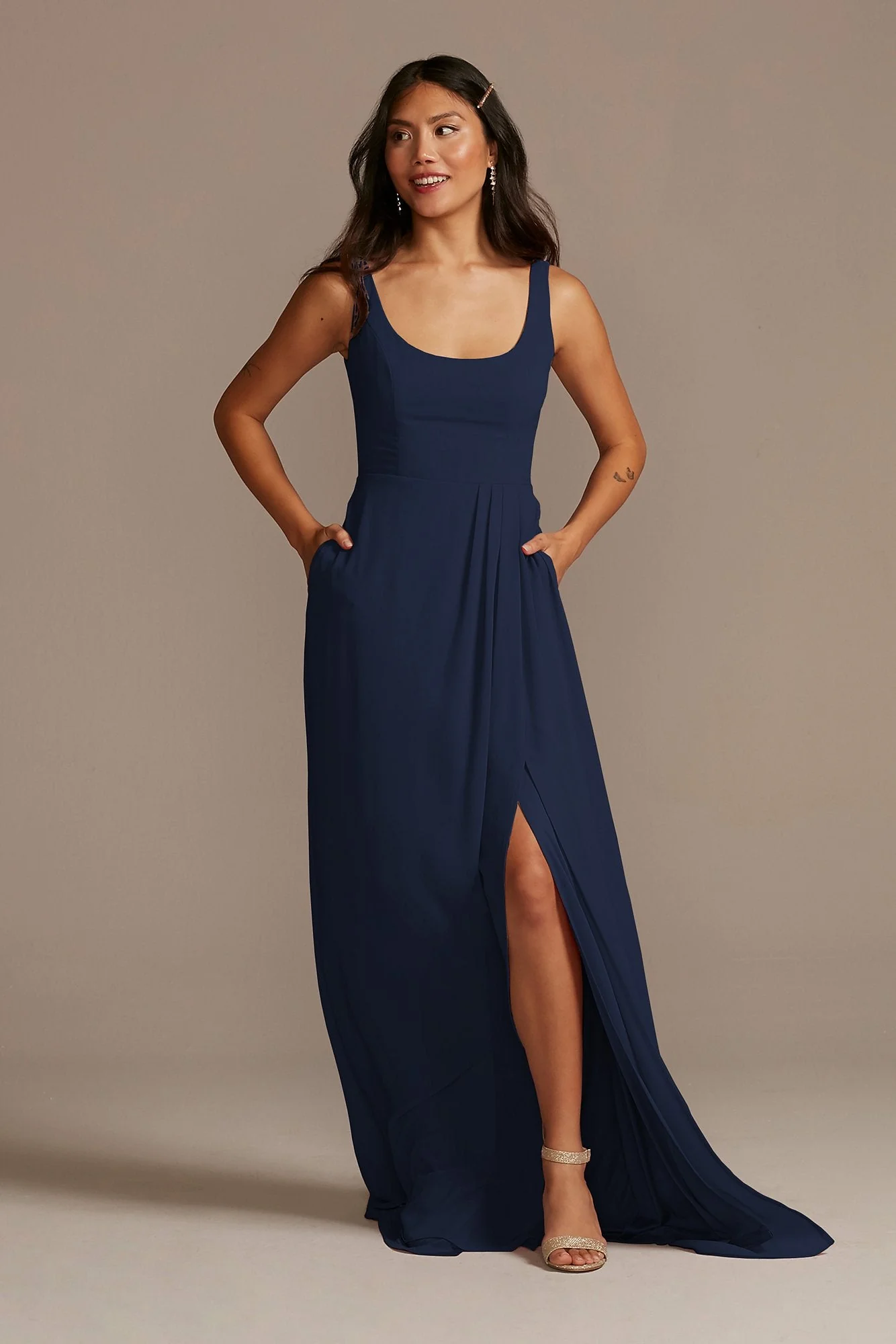 Chiffon Tank Scoop Neck Dress - Image 92