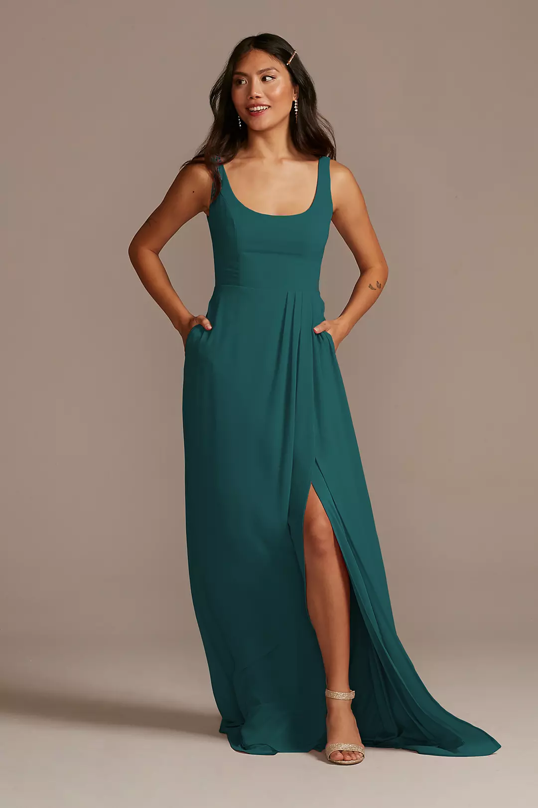 Chiffon Tank Scoop Neck Dress - Image 93