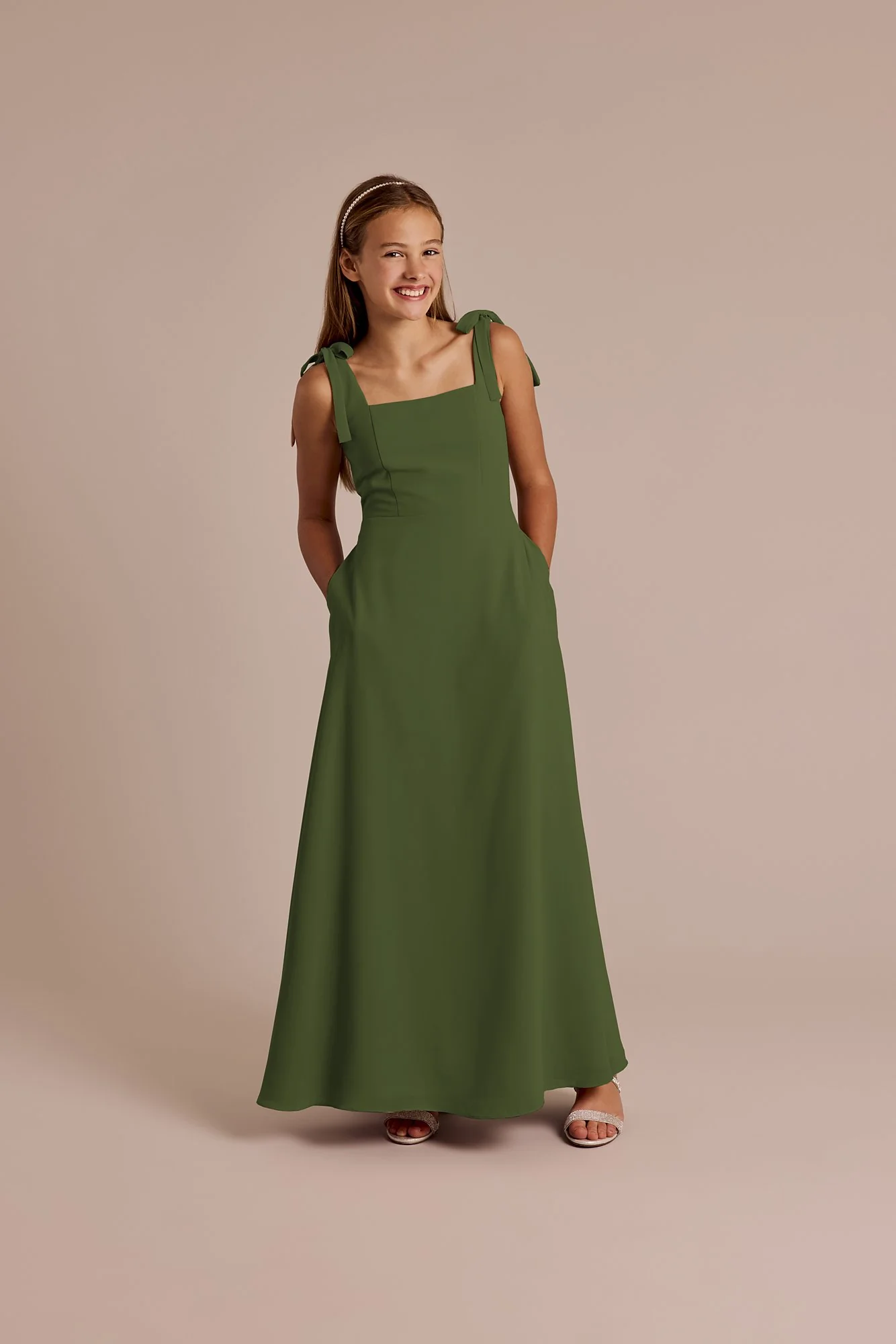 Chiffon Tie Strap A-Line Junior Dress - Image 4