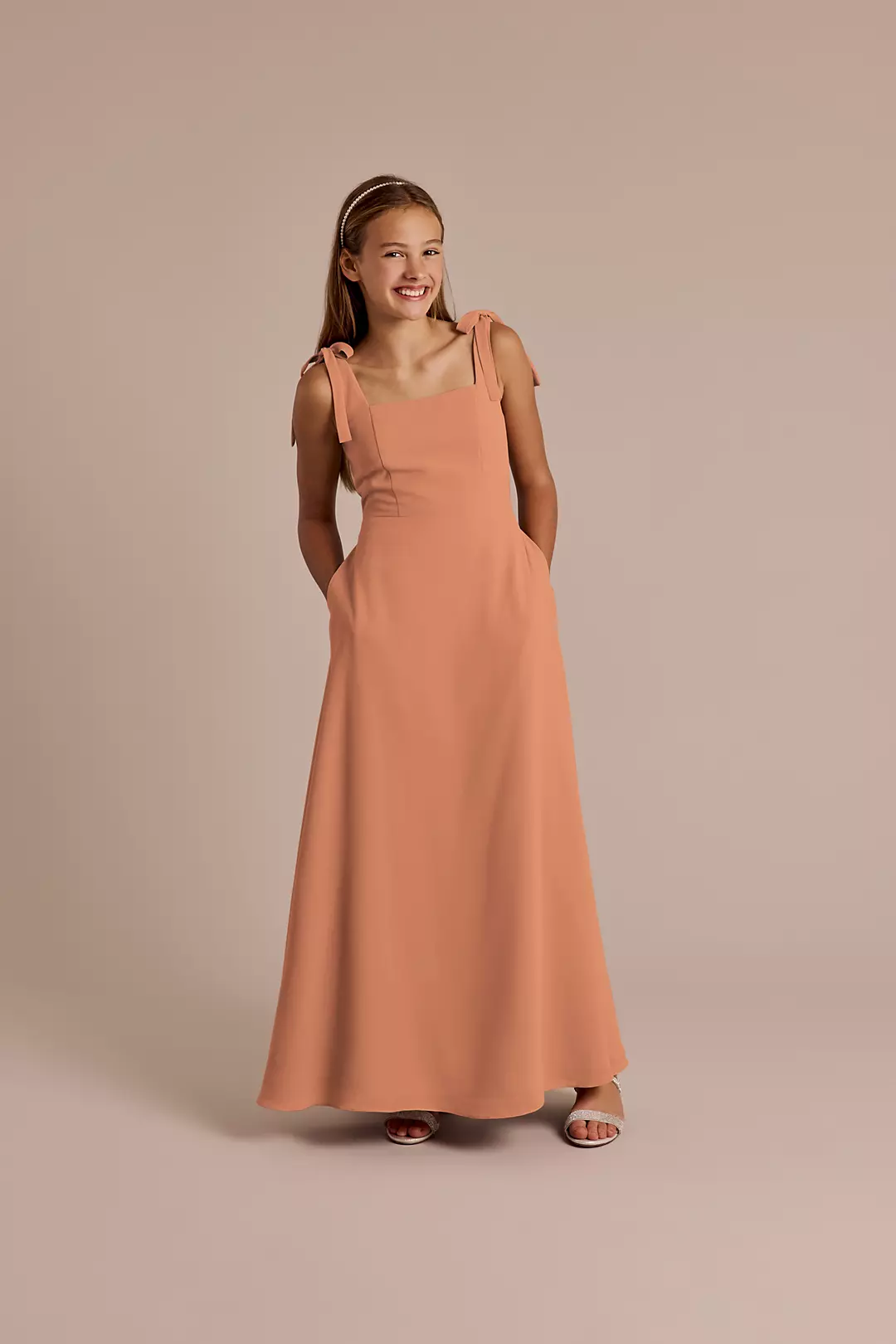 Chiffon Tie Strap A-Line Junior Dress - Image 43