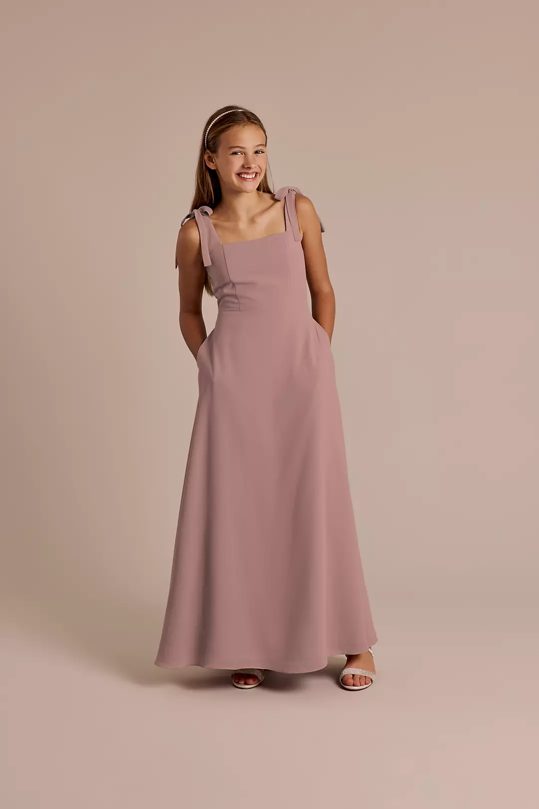 Chiffon Tie Strap A-Line Junior Dress - Image 45