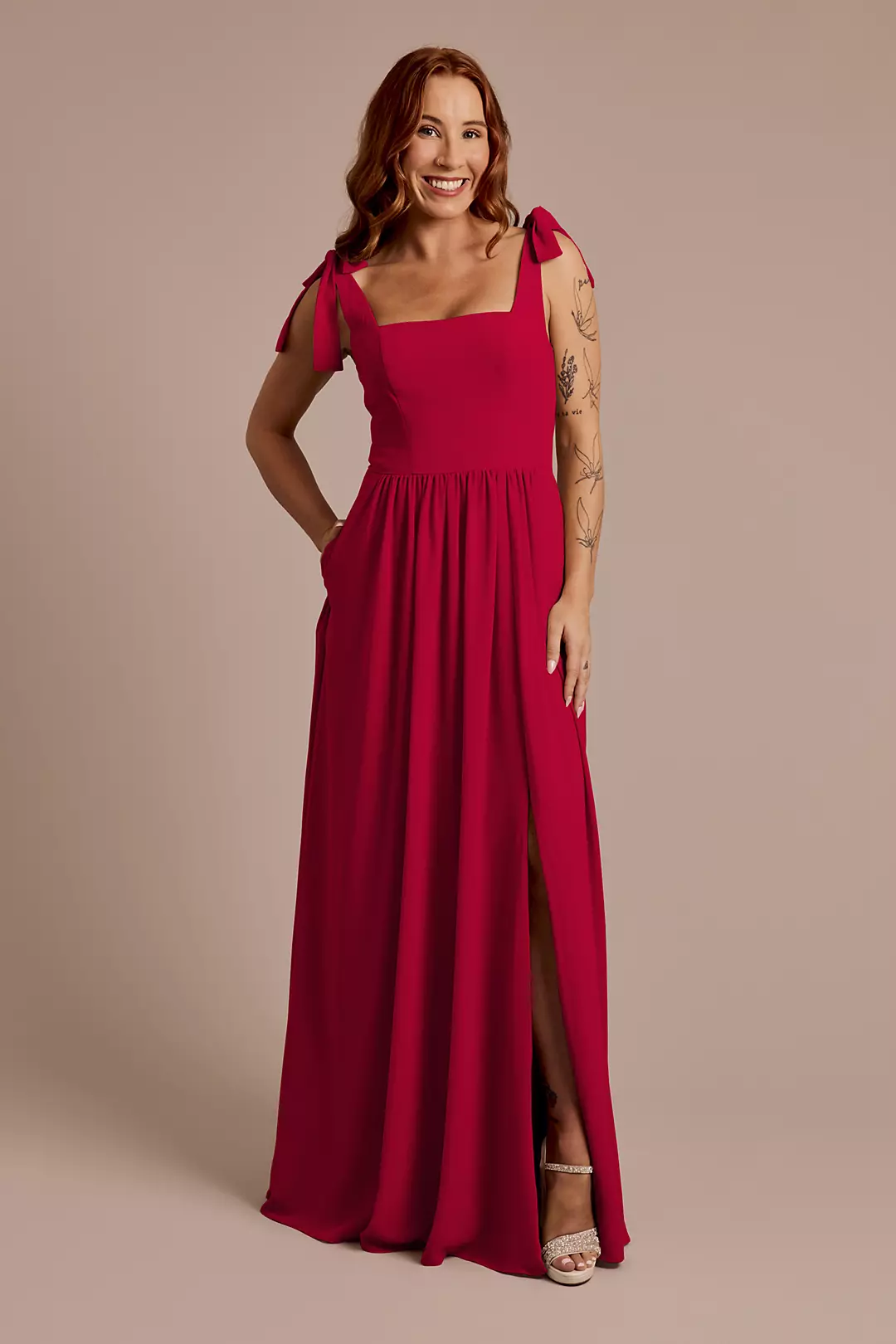 Chiffon Tie Strap Tank A-Line Dress - Image 63