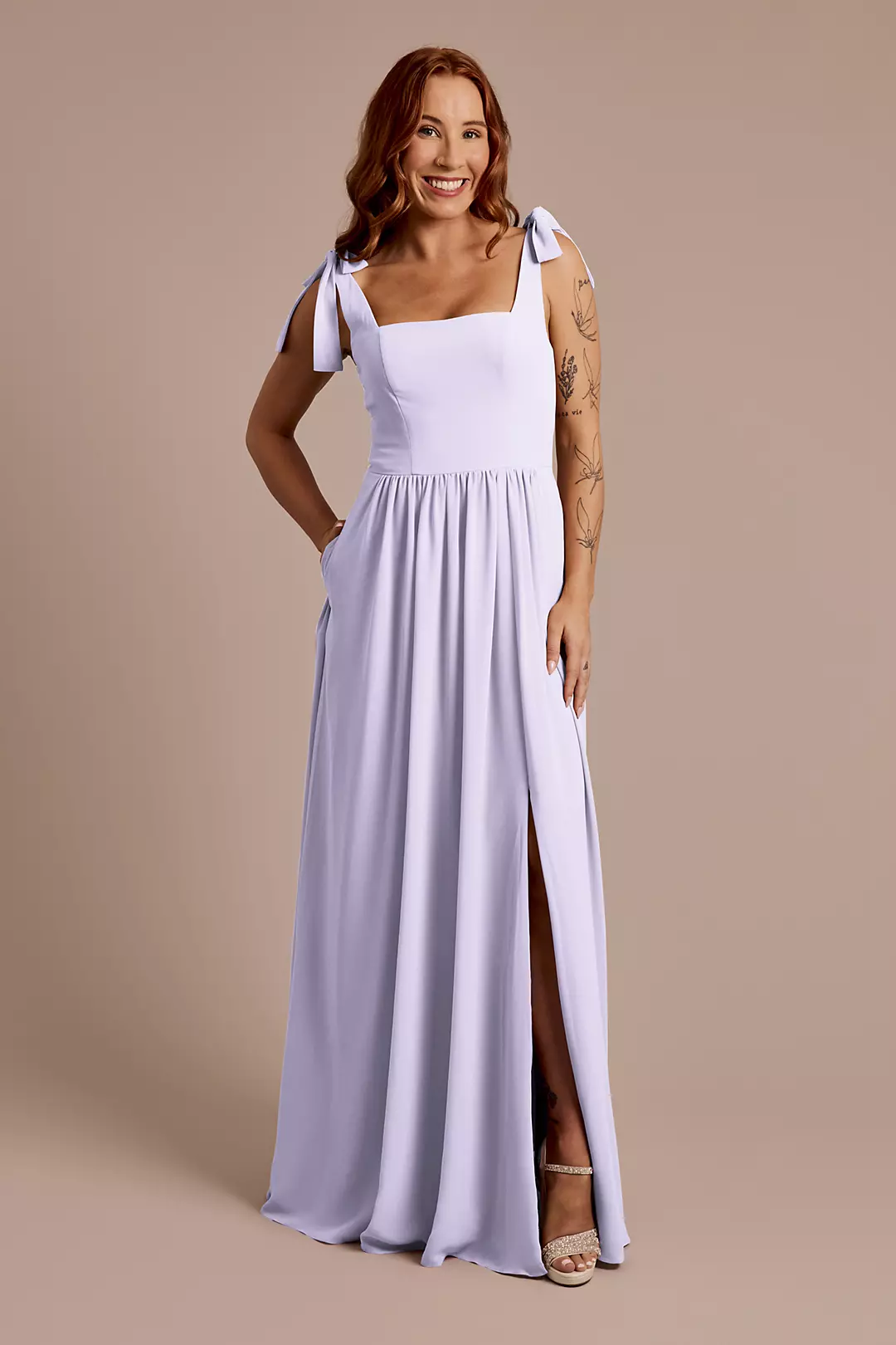 Chiffon Tie Strap Tank A-Line Dress - Image 77