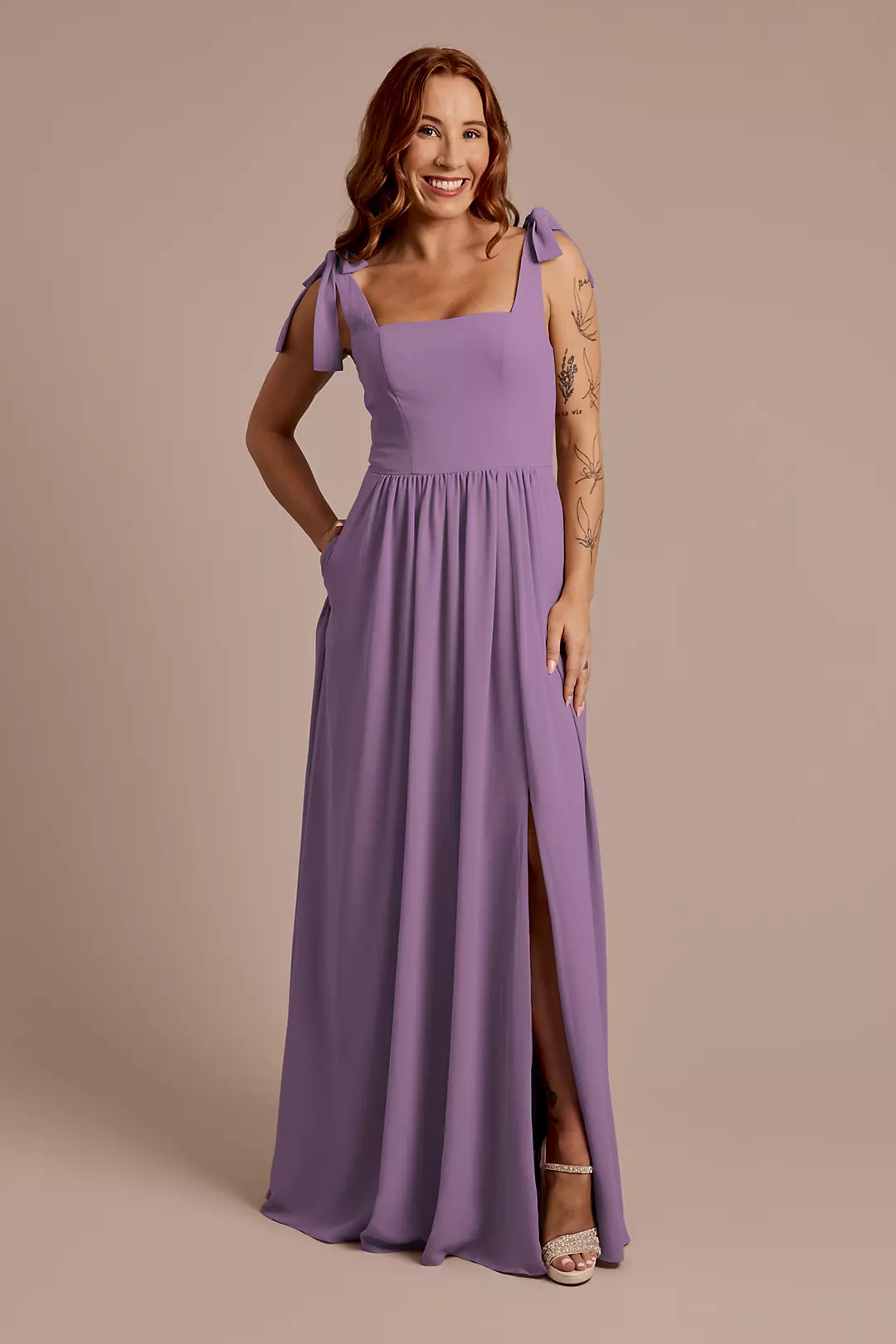 Chiffon Tie Strap Tank A-Line Dress - Image 81