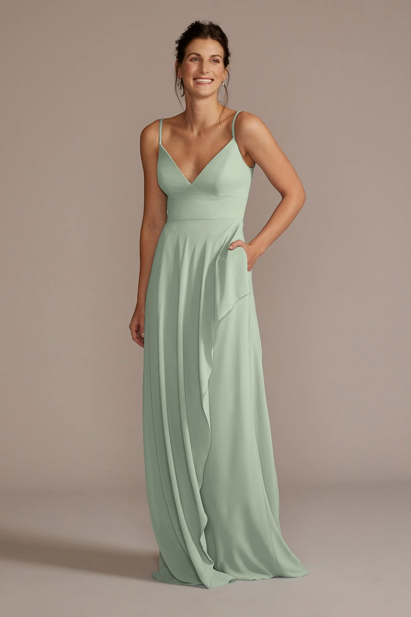 Chiffon V-Neck Cascade Skirt Dress