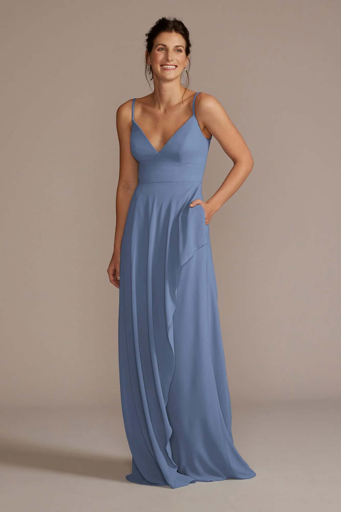 Chiffon V-Neck Cascade Skirt Dress - Image 17