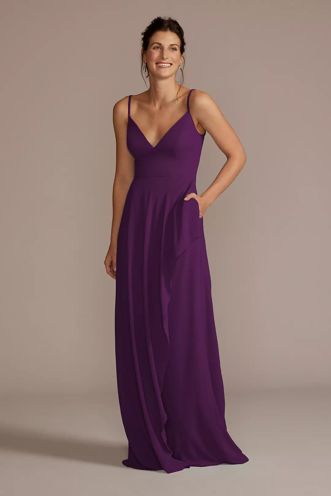 Chiffon V-Neck Cascade Skirt Dress - Image 24