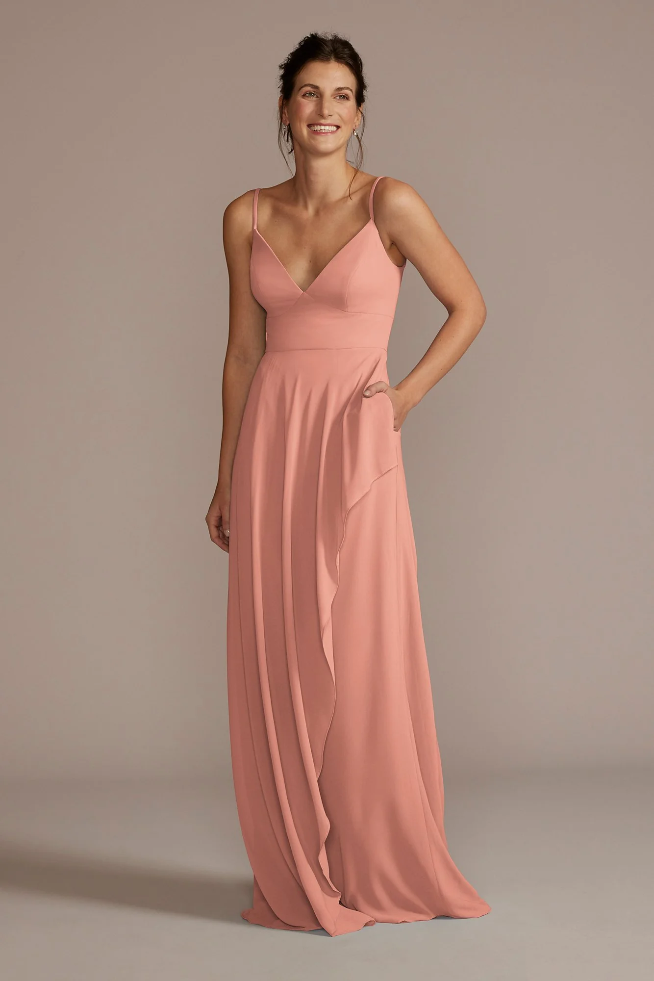 Chiffon V-Neck Cascade Skirt Dress - Image 3