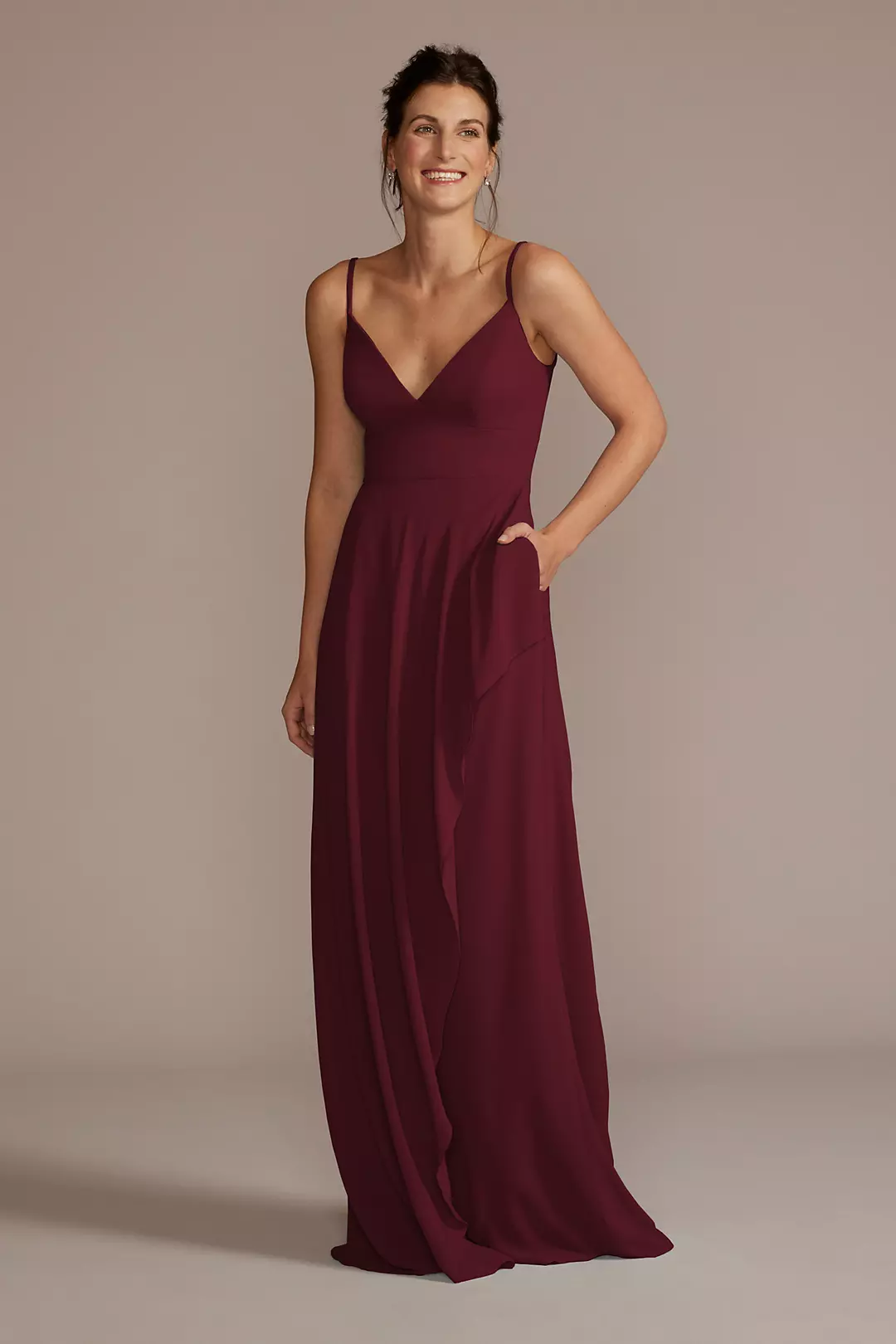 Chiffon V-Neck Cascade Skirt Dress - Image 34