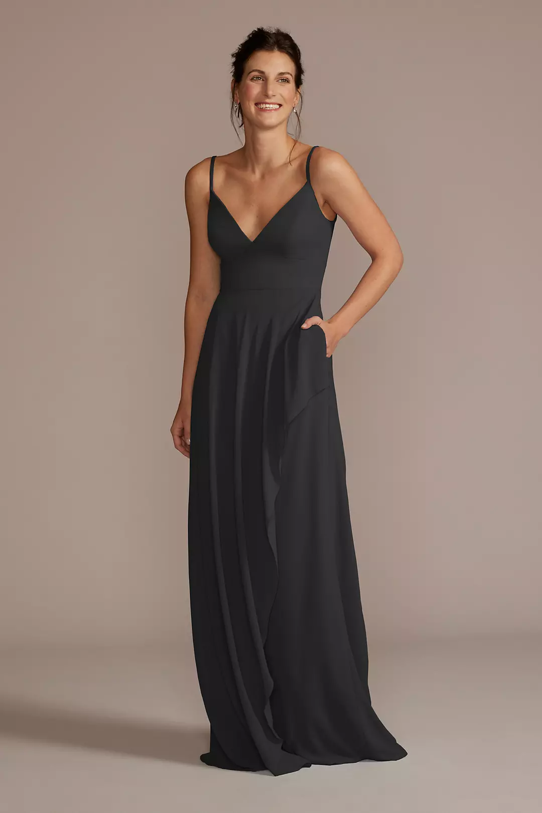 Chiffon V-Neck Cascade Skirt Dress - Image 36