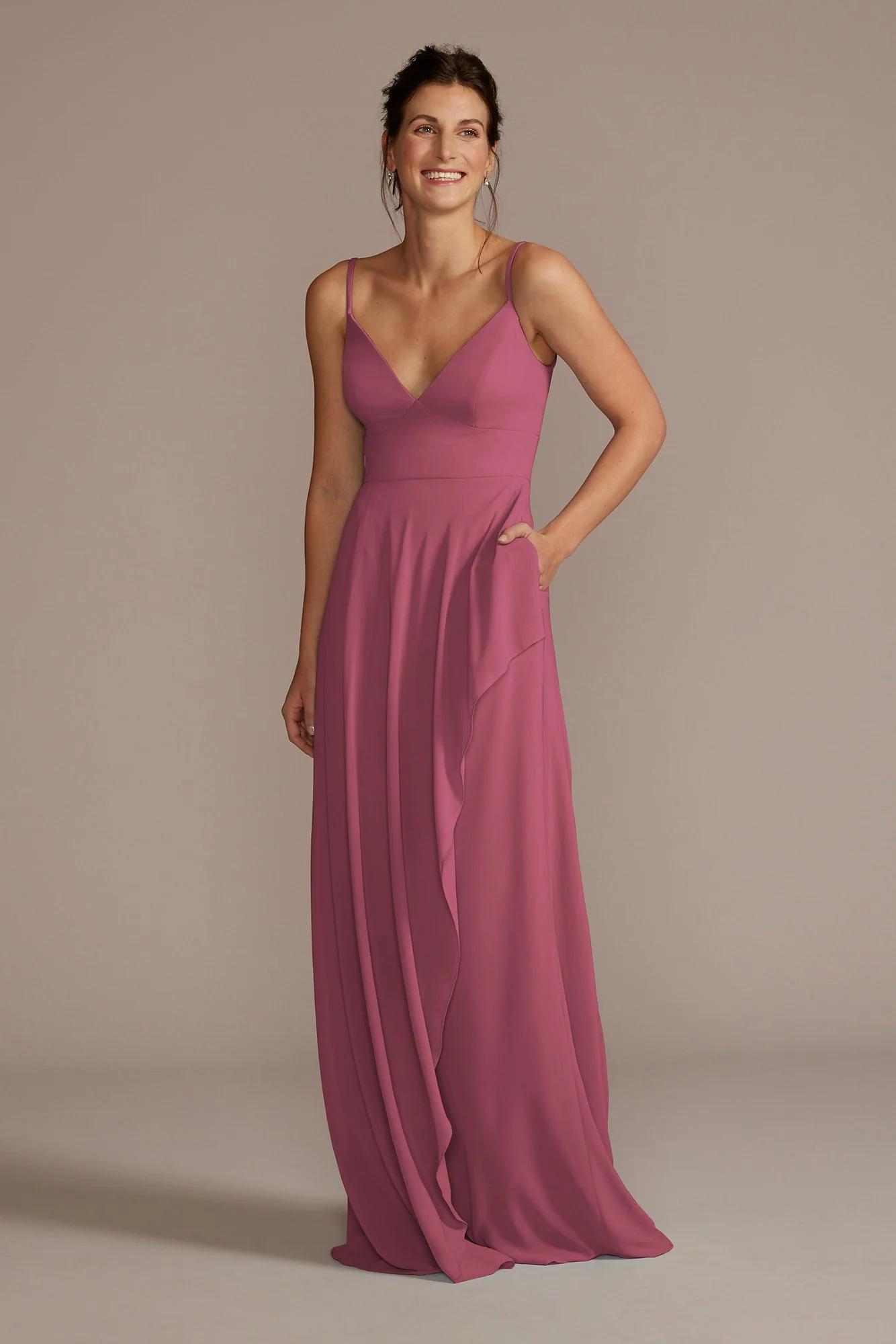 Chiffon V-Neck Cascade Skirt Dress - Image 37