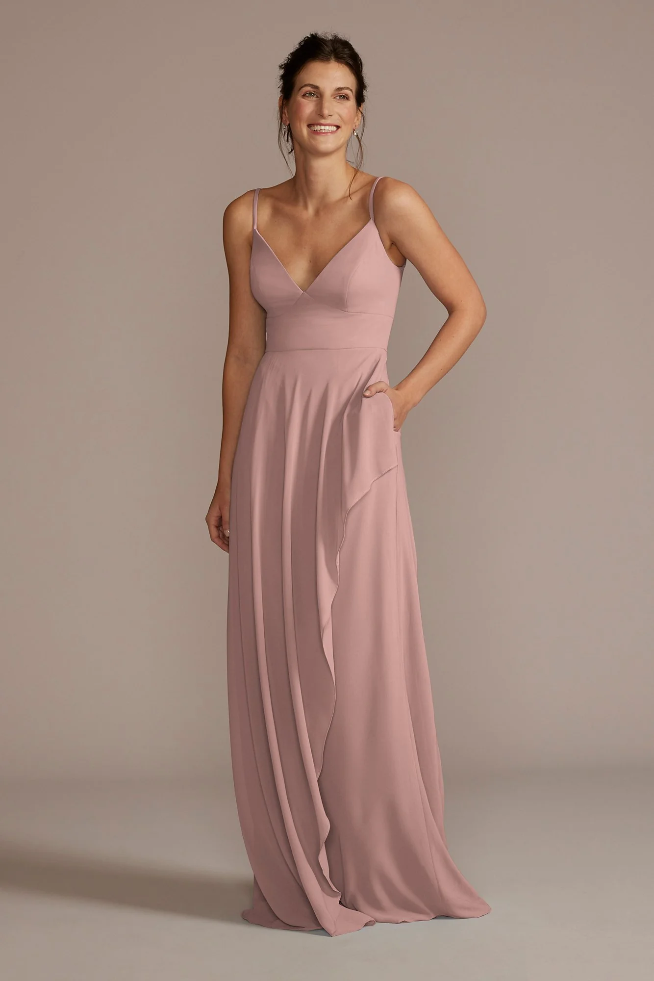 Chiffon V-Neck Cascade Skirt Dress - Image 39