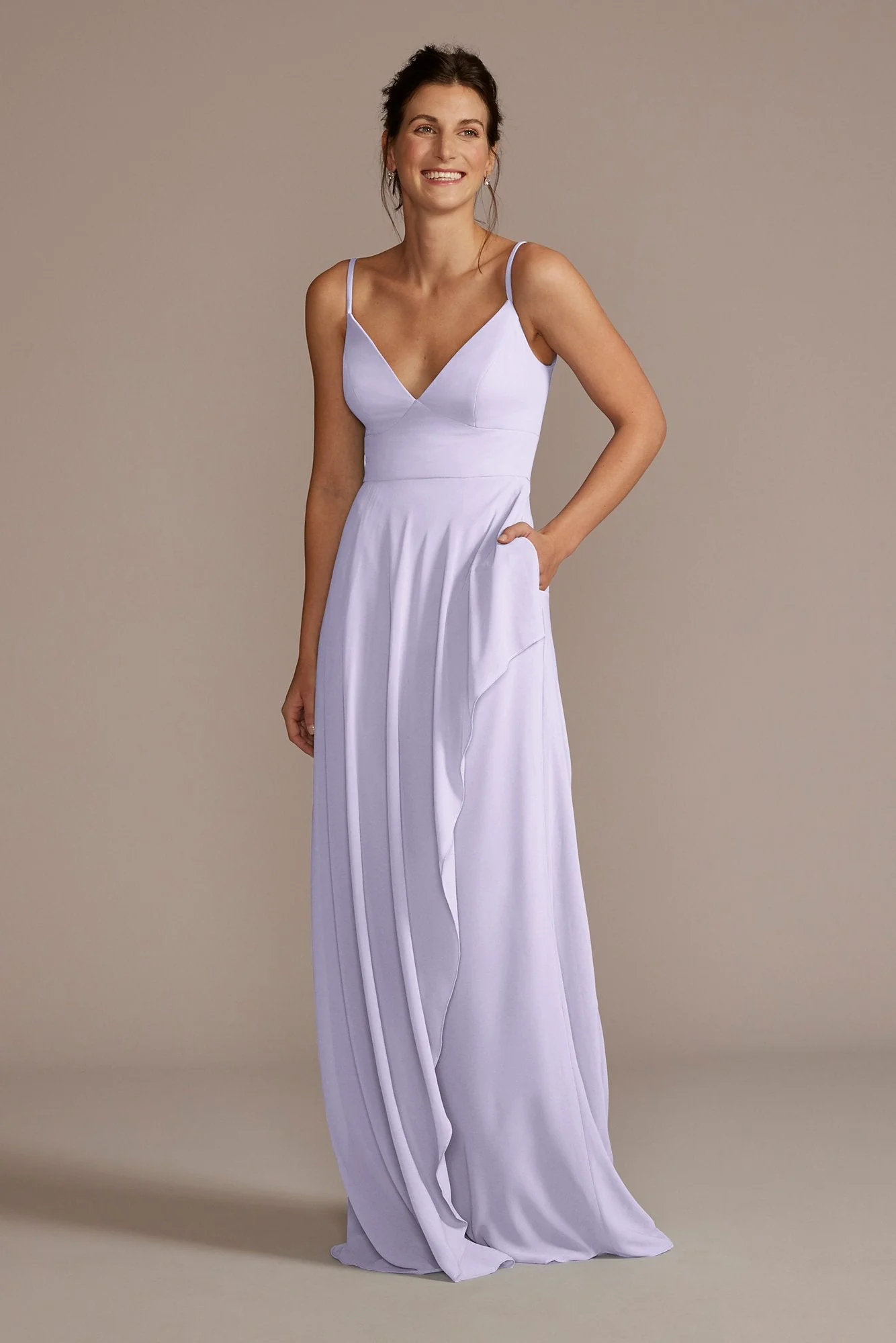 Chiffon V-Neck Cascade Skirt Dress - Image 4