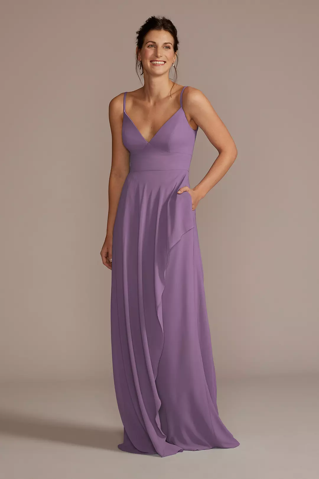 Chiffon V-Neck Cascade Skirt Dress - Image 41