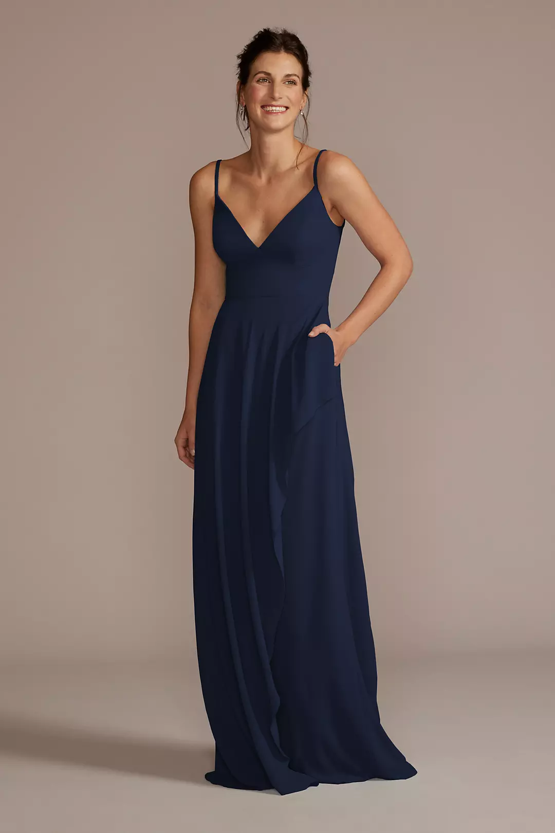 Chiffon V-Neck Cascade Skirt Dress - Image 44