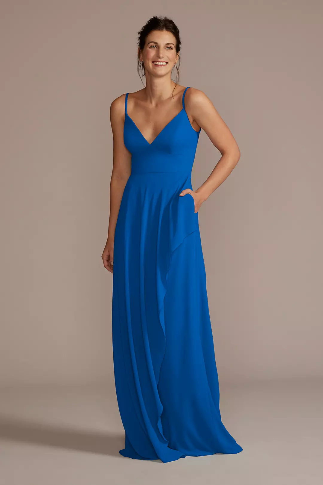 Chiffon V-Neck Cascade Skirt Dress - Image 49