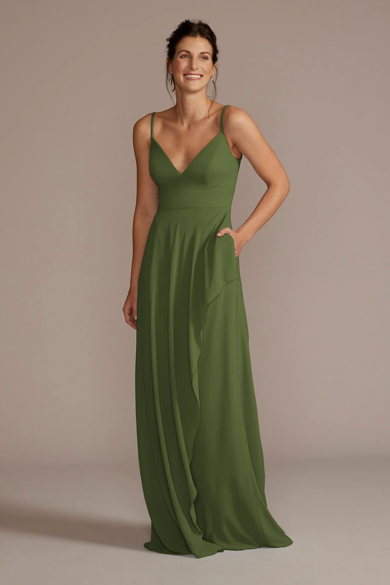 Chiffon V-Neck Cascade Skirt Dress - Image 5