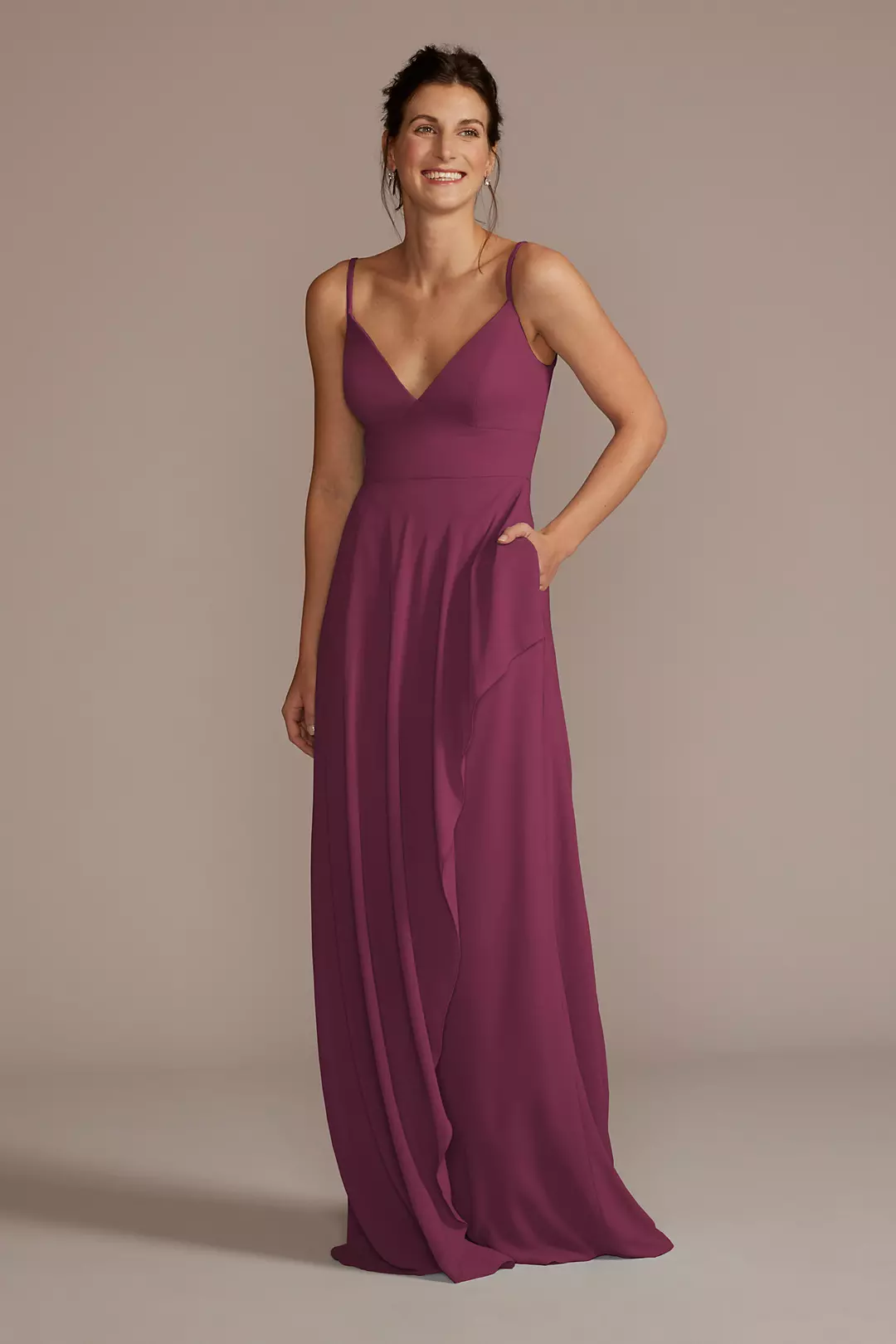 Chiffon V-Neck Cascade Skirt Dress - Image 50