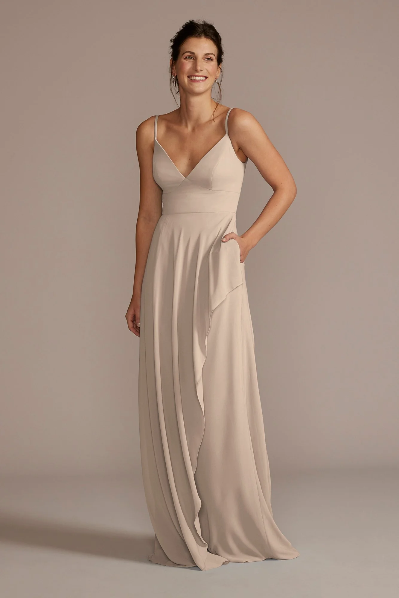 Chiffon V-Neck Cascade Skirt Dress - Image 51