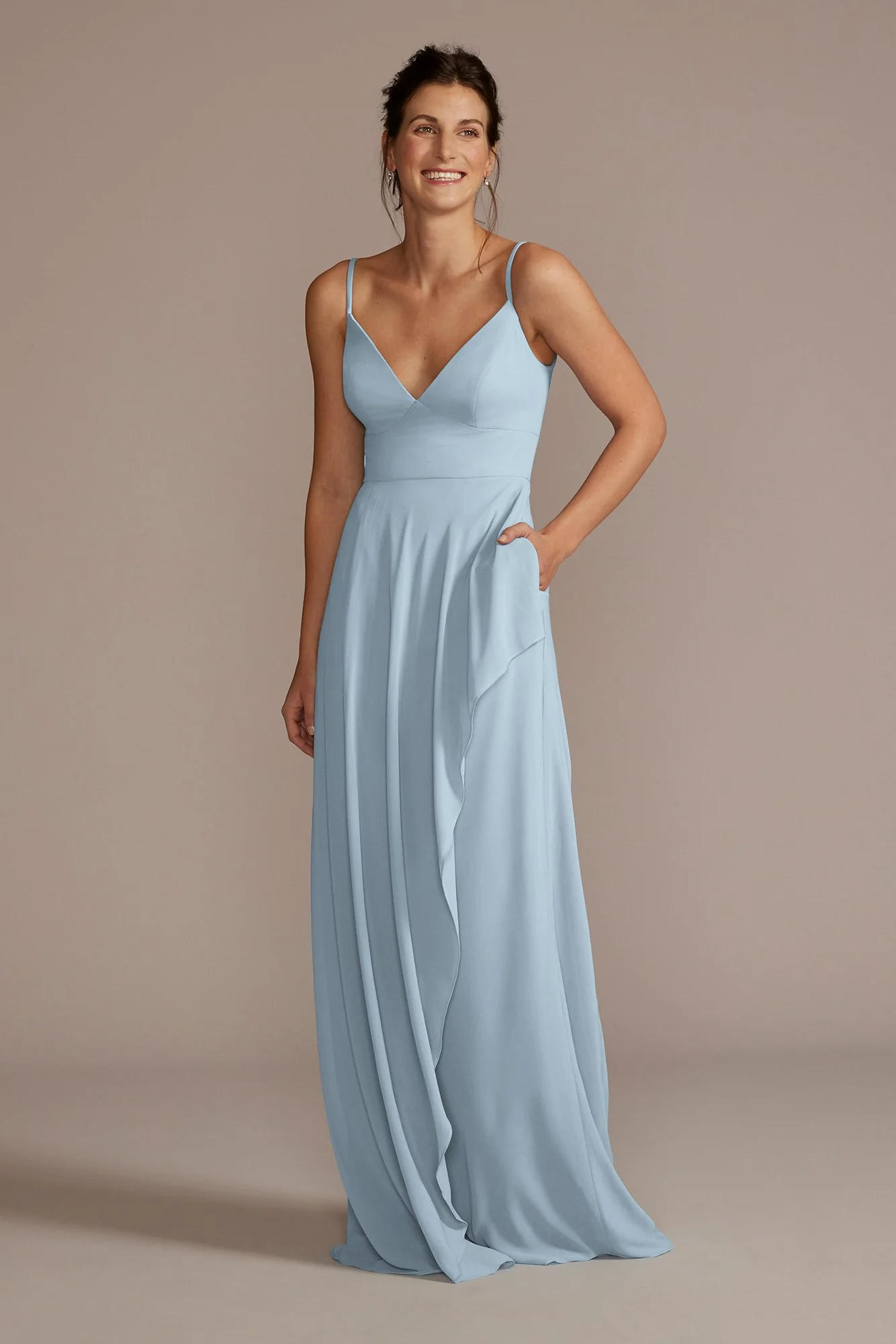 Chiffon V-Neck Cascade Skirt Dress - Image 6