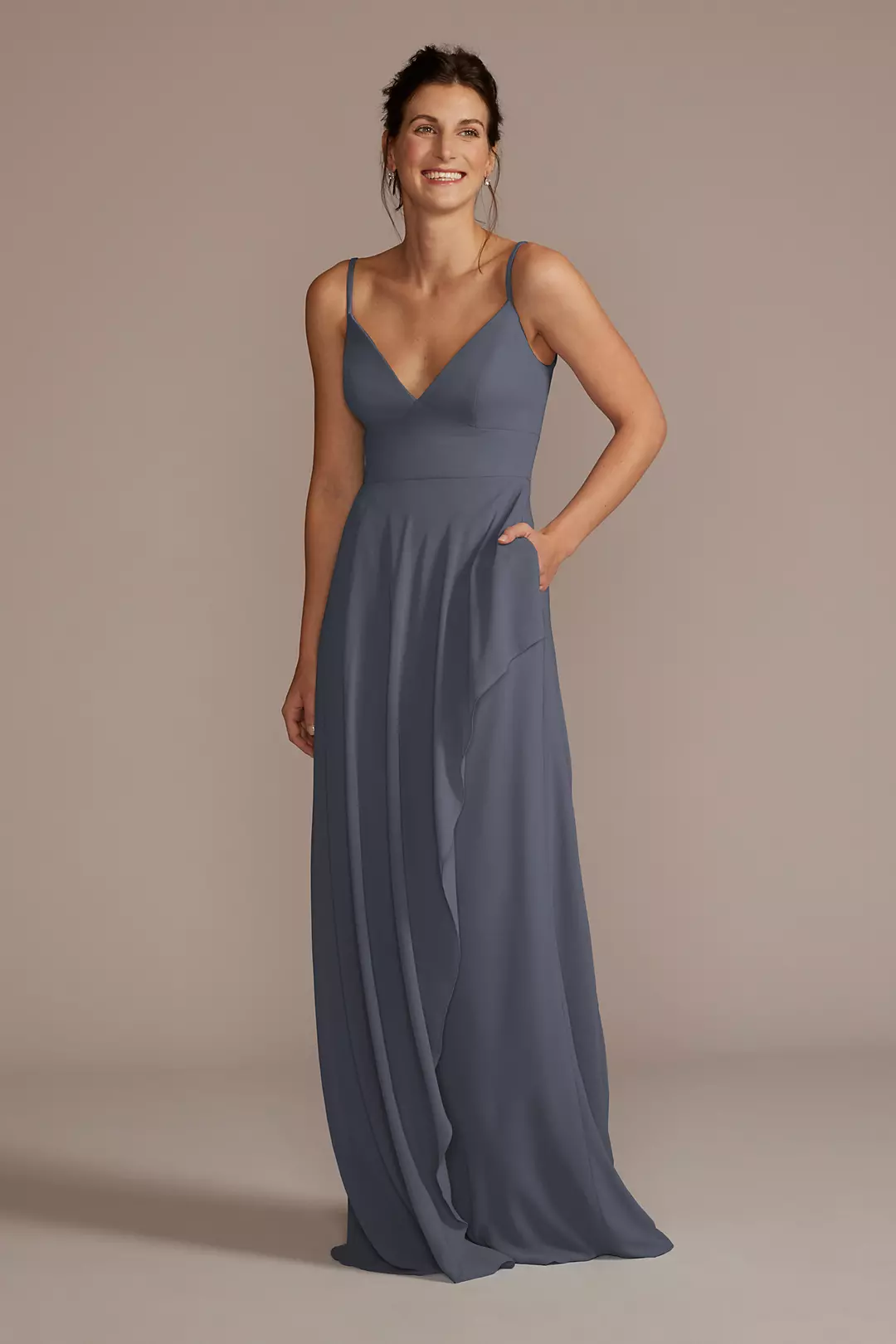 Chiffon V-Neck Cascade Skirt Dress - Image 9