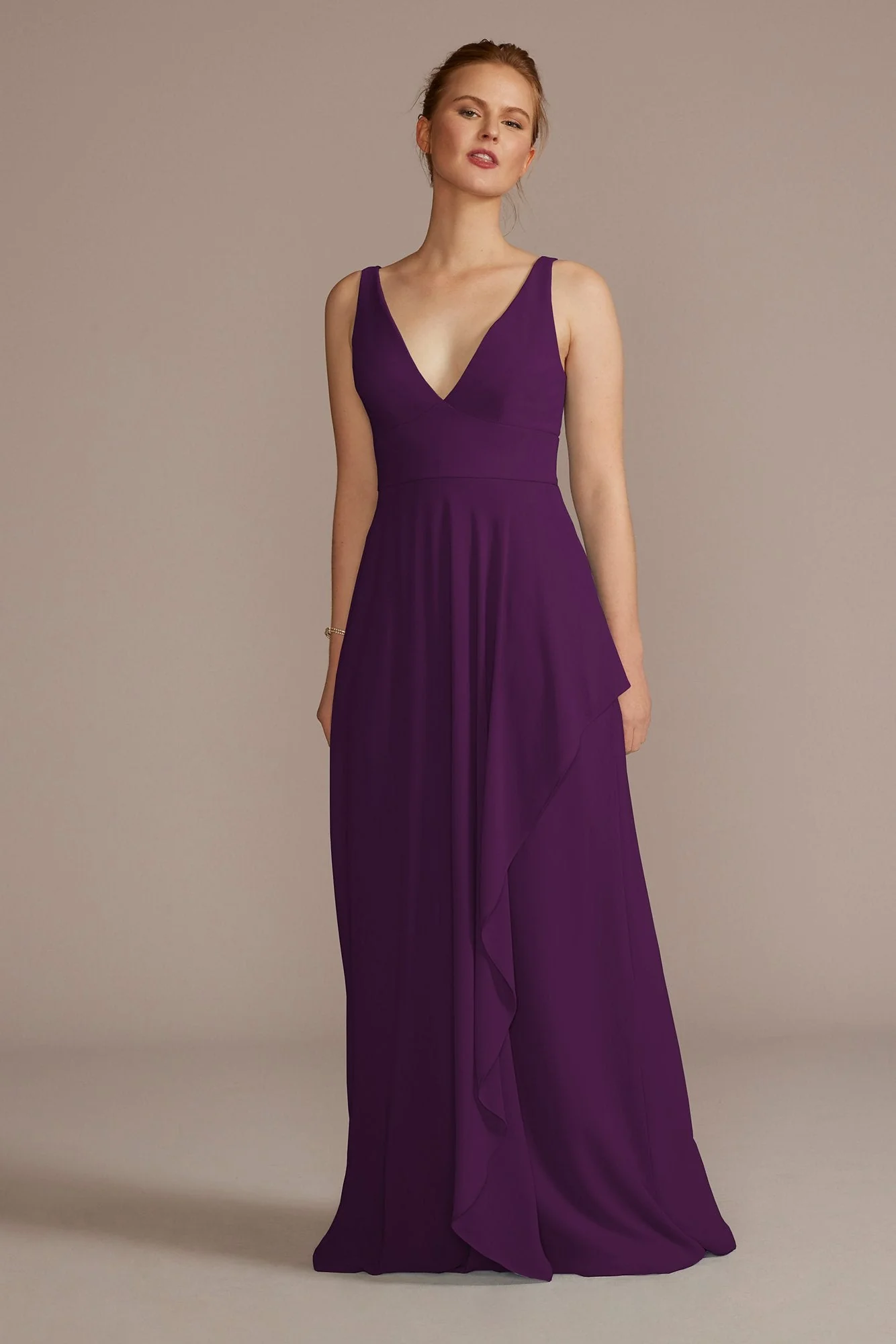 Chiffon V-Neck Tank Dress with Cascade - Image 35