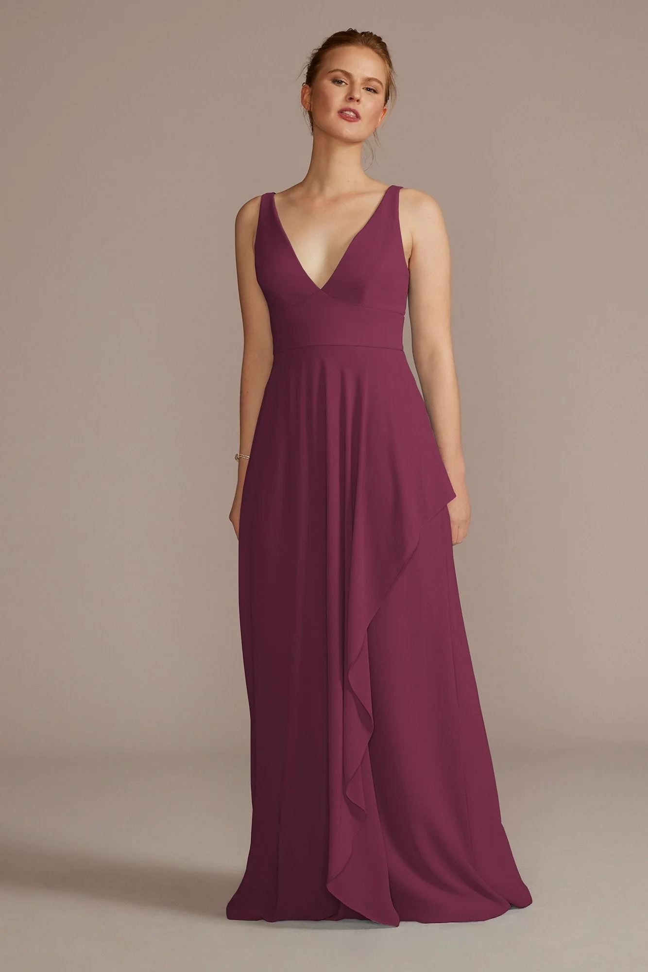 Chiffon V-Neck Tank Dress with Cascade - Image 4