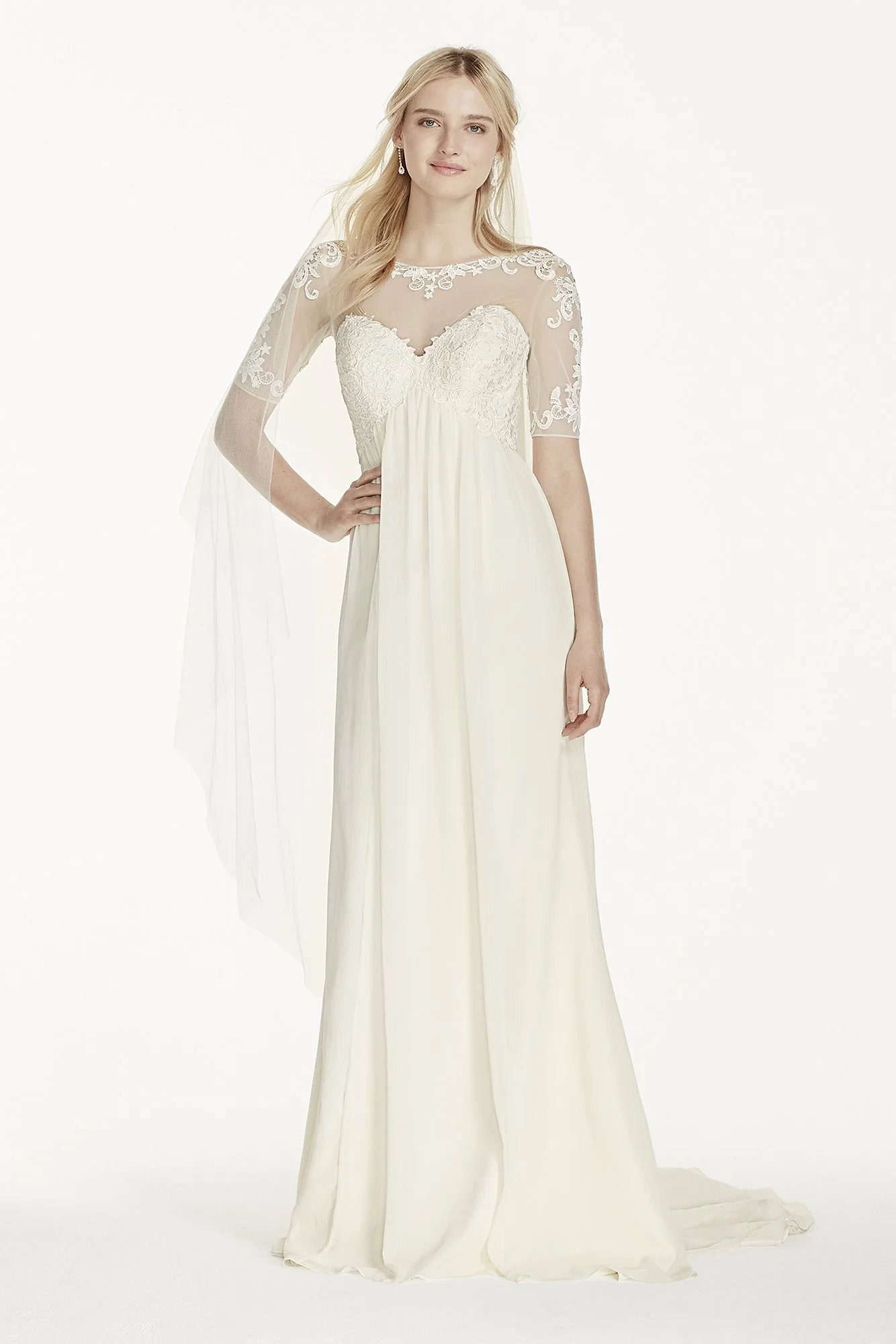 Chiffon Wedding Dress with Illusion Lace Sleeves - Image 2