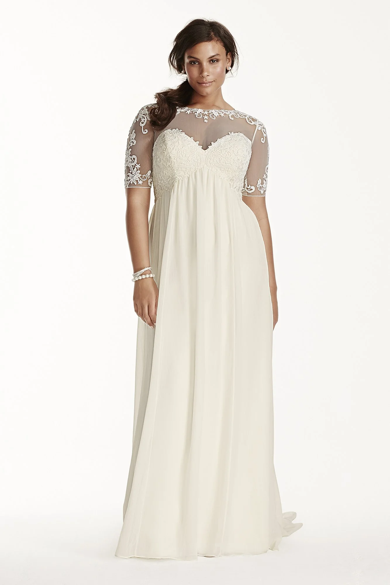 Chiffon Wedding Dress with Illusion Lace Sleeves - Image 7