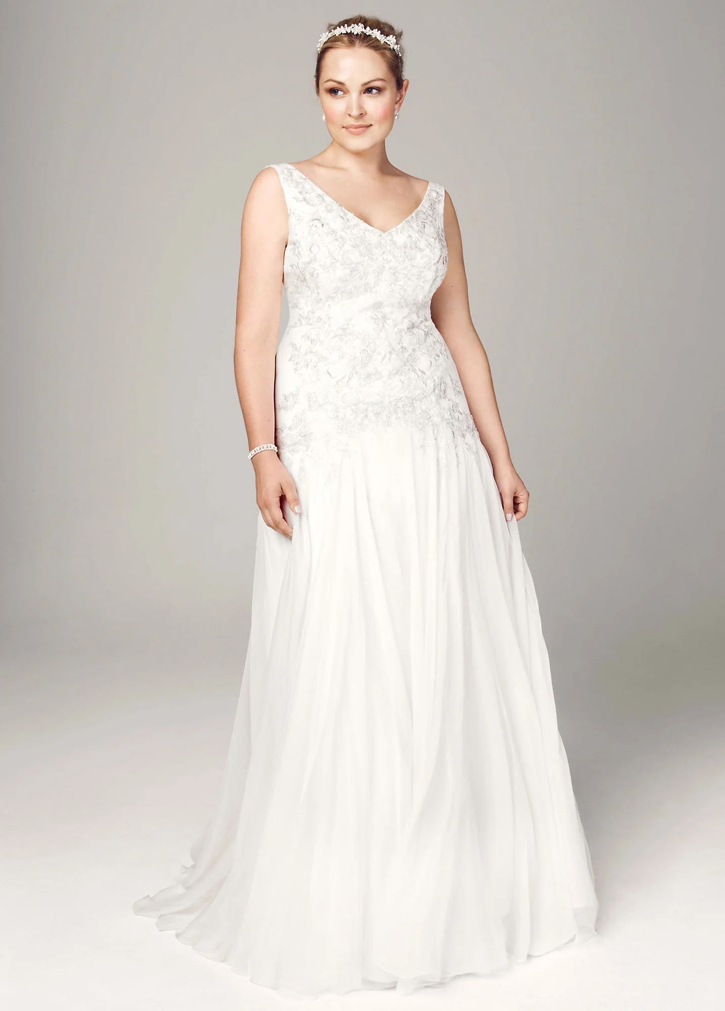Chiffon Wedding Dress with V-Neck Beaded Bodice - Image 4