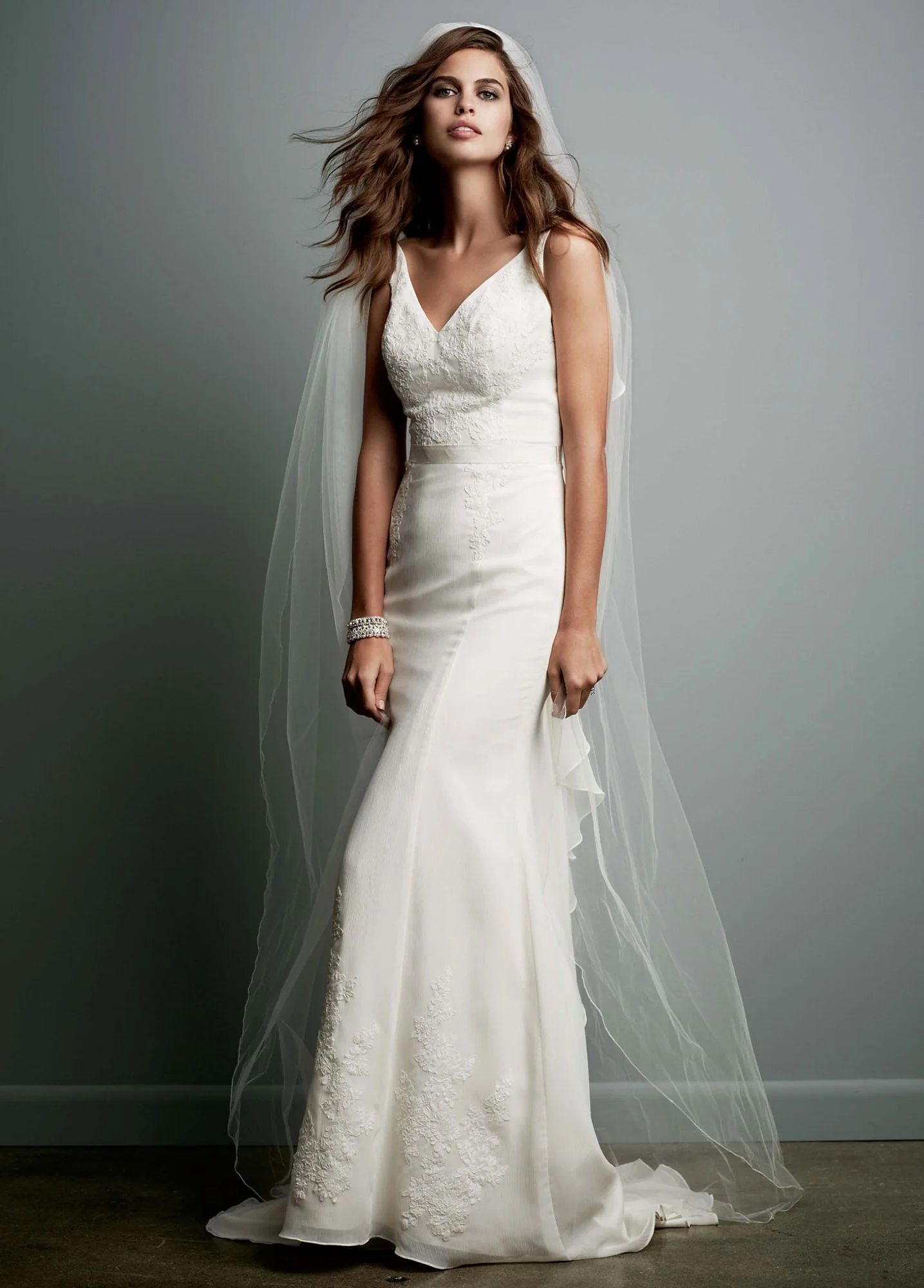 Chiffon Wedding Gown with Ruffle Detail and Lace - Image 7