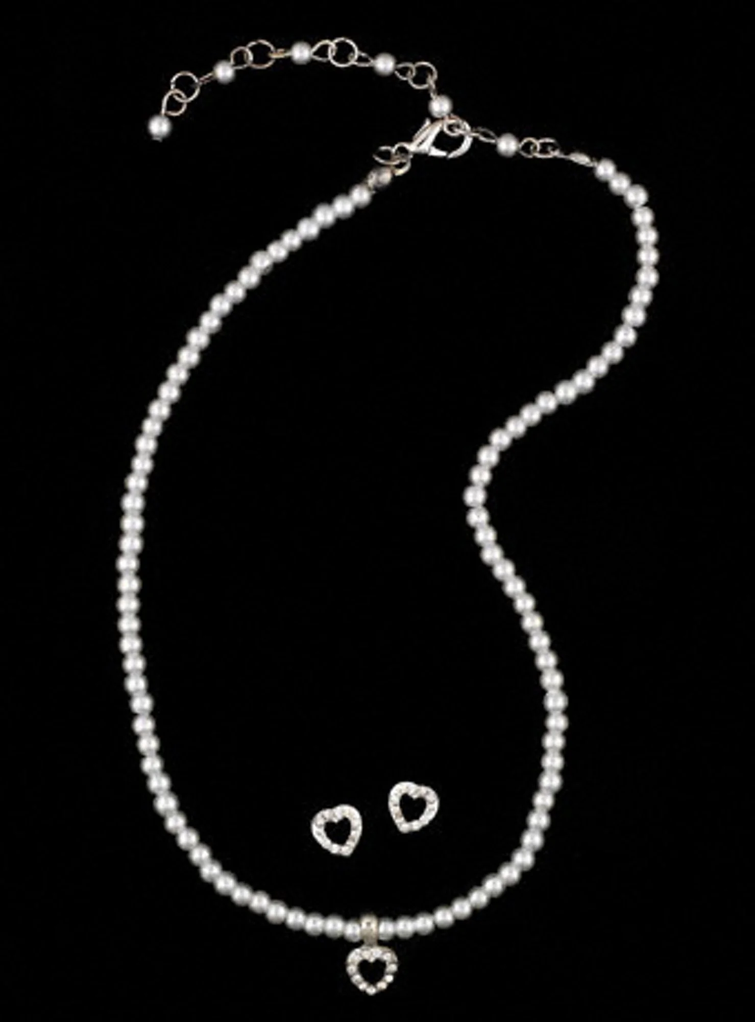 Child's Pearl Crystal Heart Necklace and Earring Set - Image 2