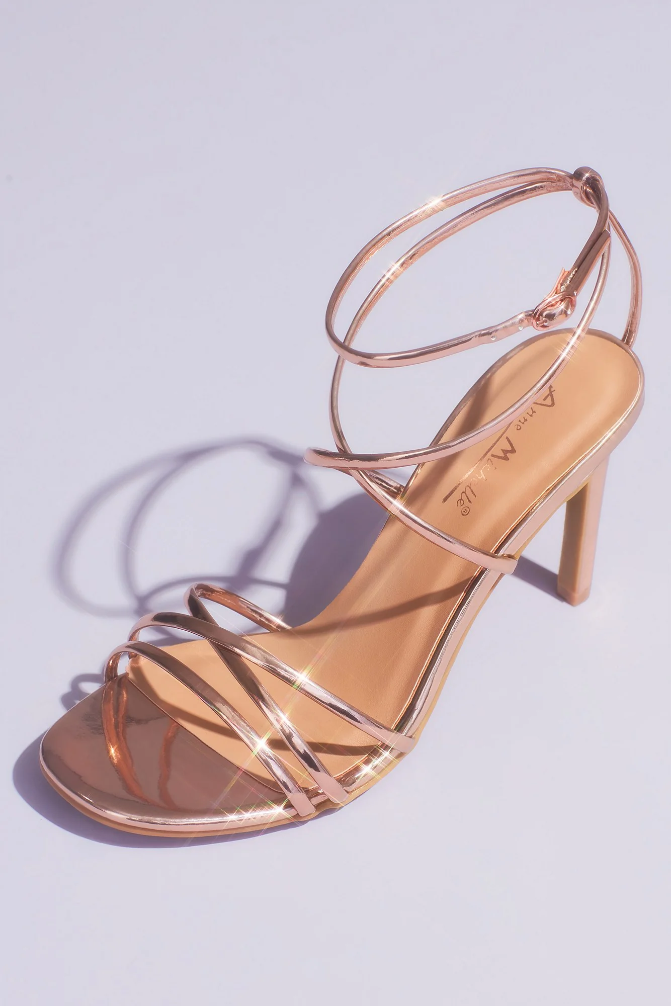 Chrome Metallic Heeled Sandals with Skinny Straps - Image 2