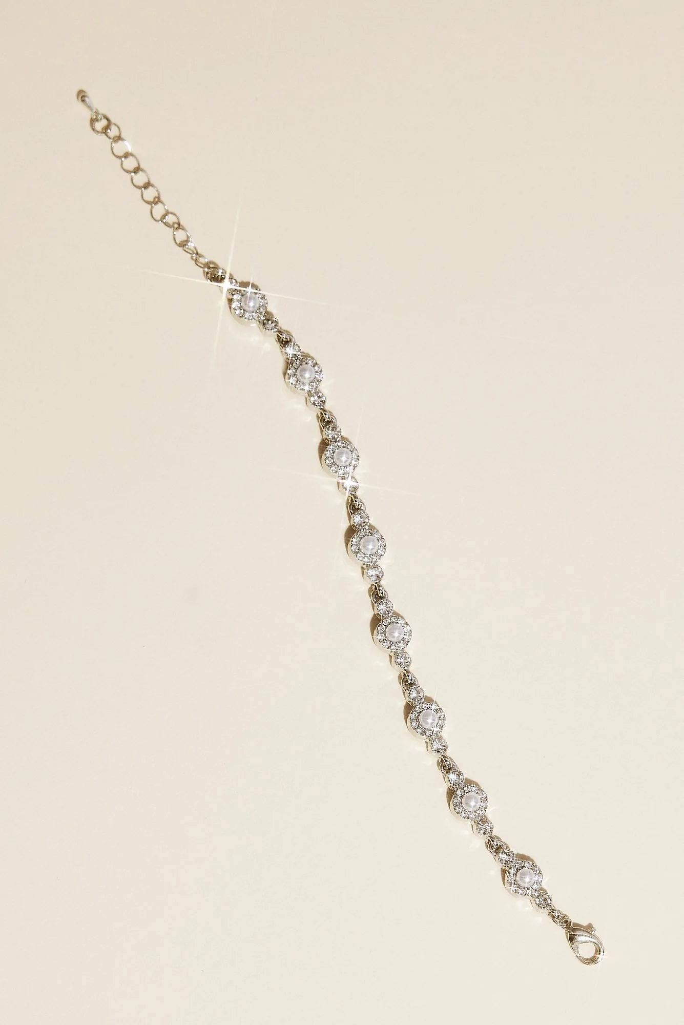 Circle Station Pearl and Rhinestone Bracelet