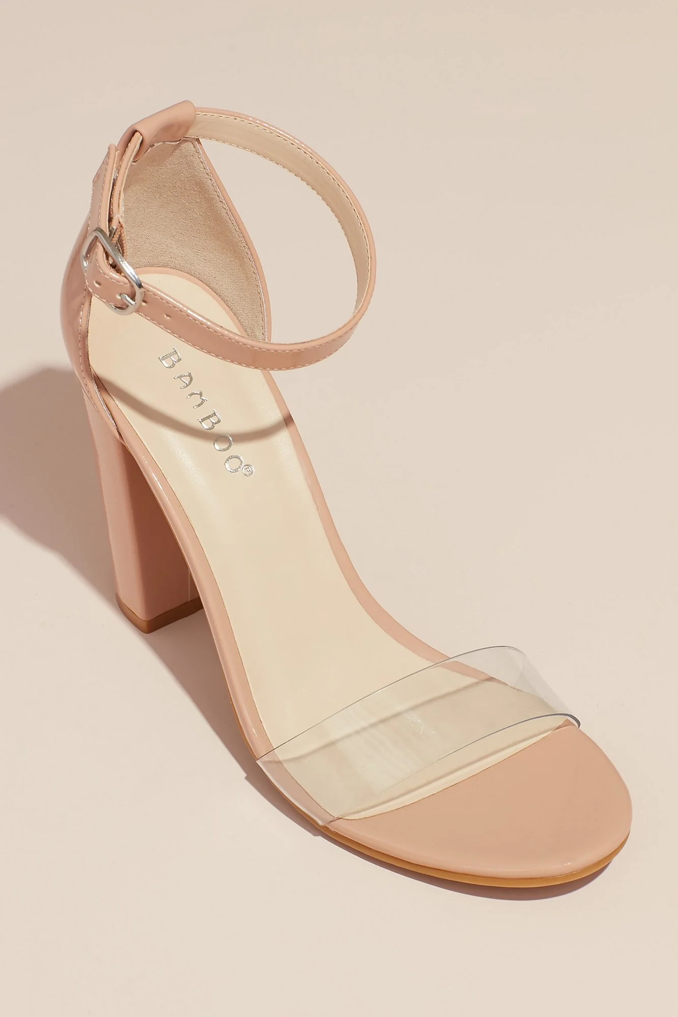 Clear Band Block Heel Ankle Strap Patent Sandals
