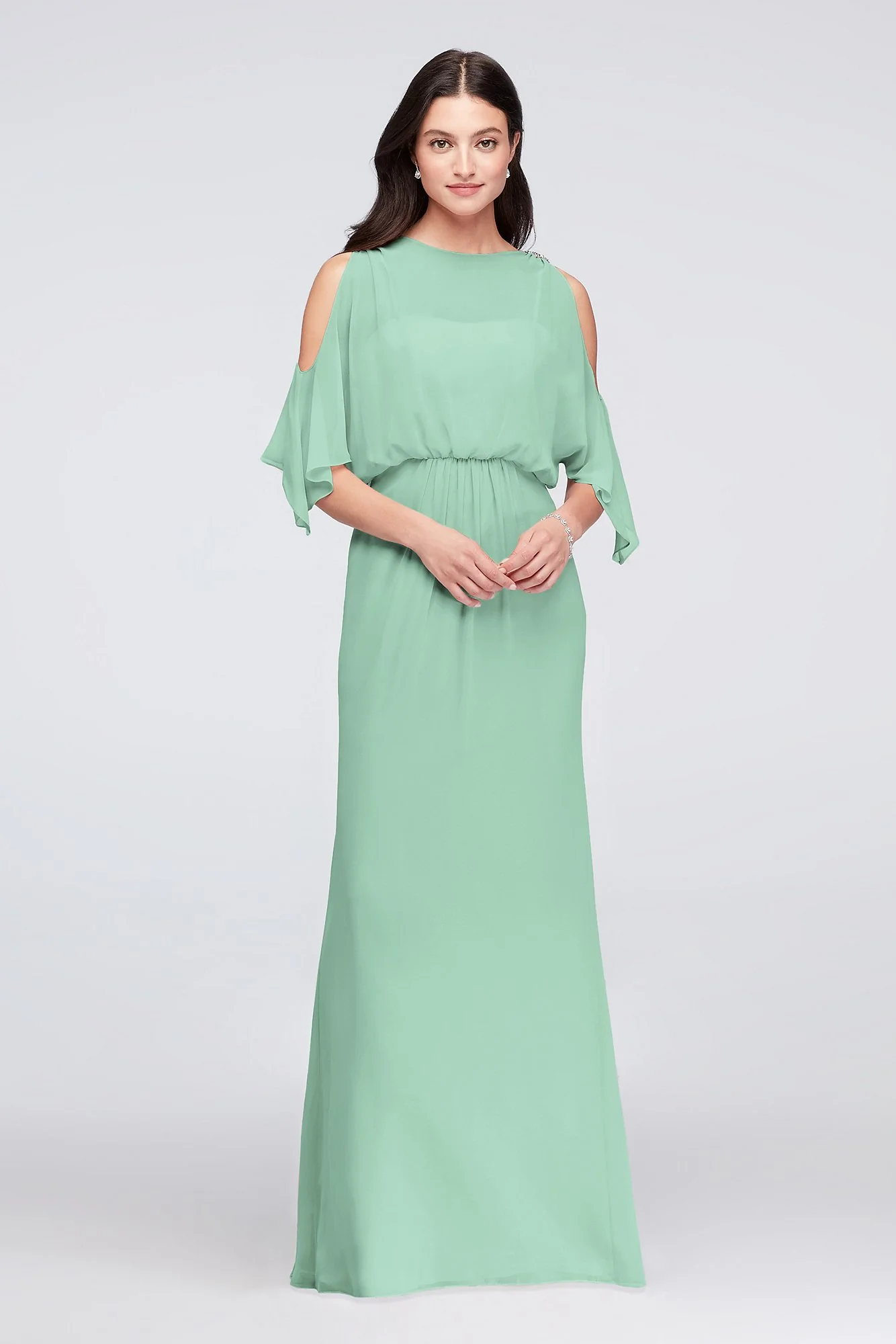 Cold-Shoulder Blouson Chiffon Bridesmaid Dress - Image 14