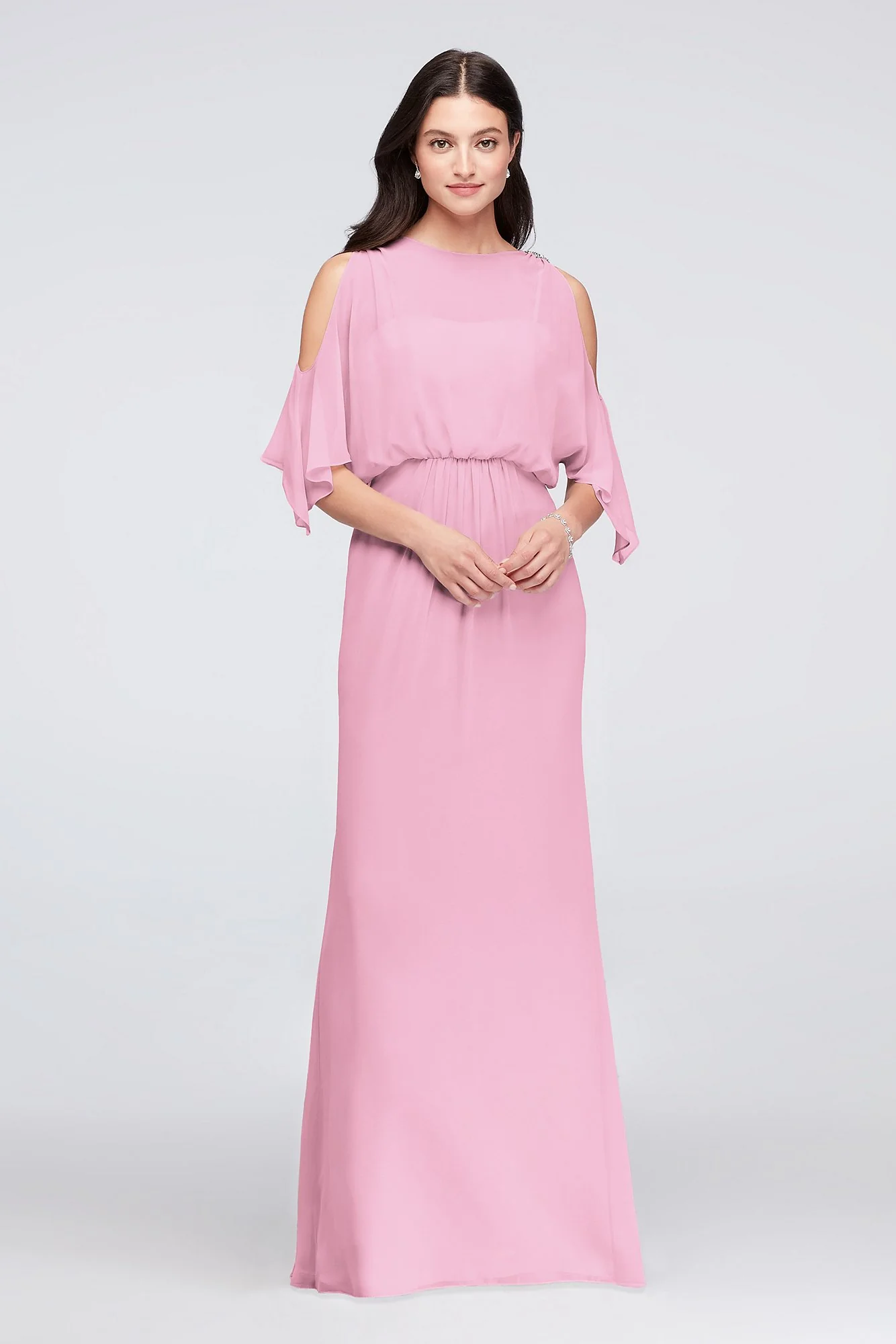 Cold-Shoulder Blouson Chiffon Bridesmaid Dress - Image 17
