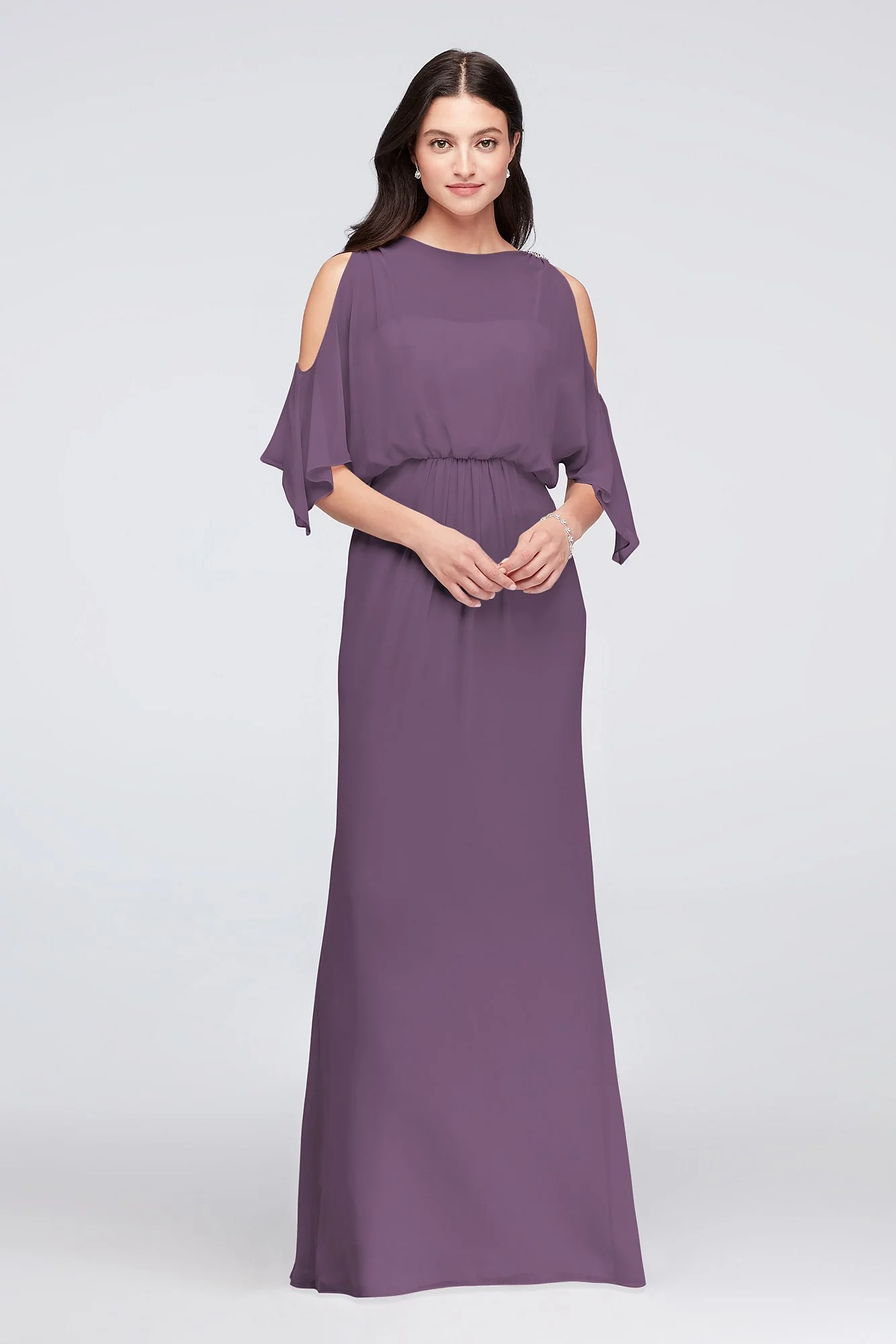 Cold-Shoulder Blouson Chiffon Bridesmaid Dress - Image 21