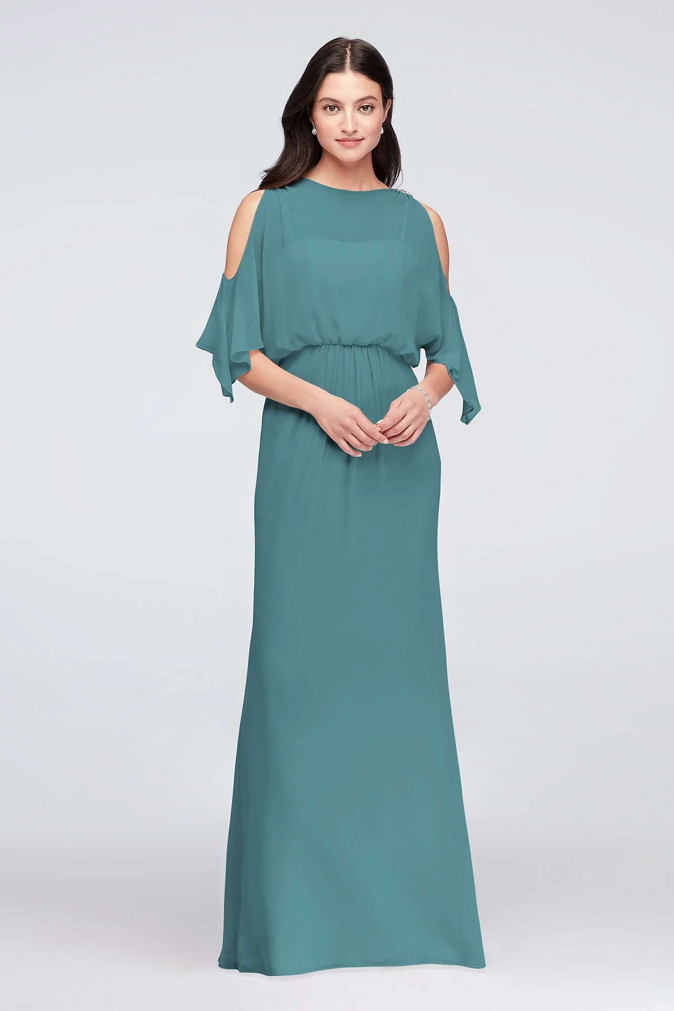 Cold-Shoulder Blouson Chiffon Bridesmaid Dress - Image 23