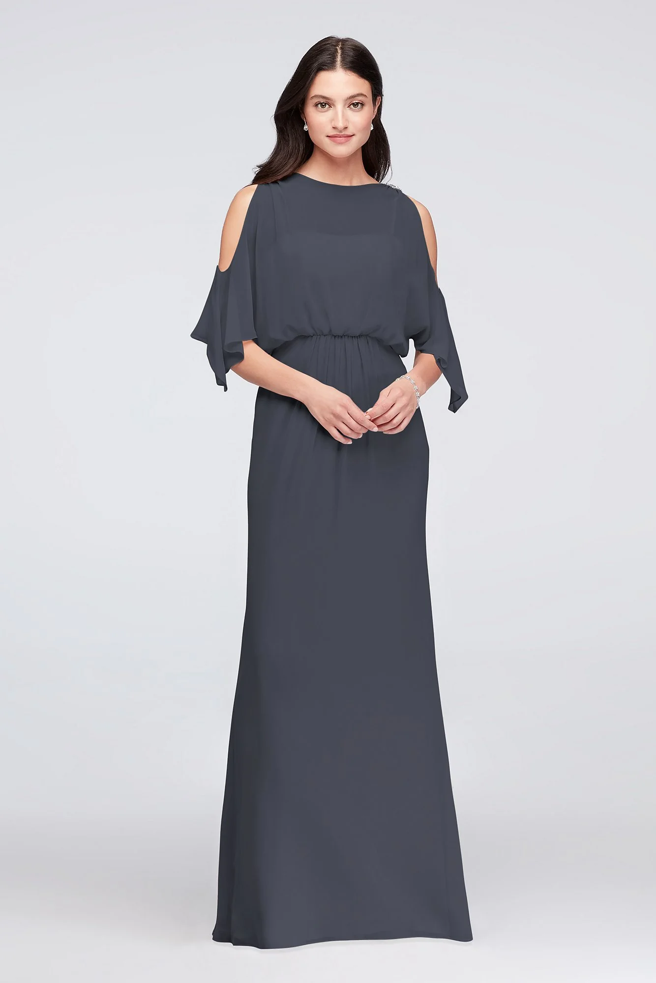 Cold-Shoulder Blouson Chiffon Bridesmaid Dress - Image 24