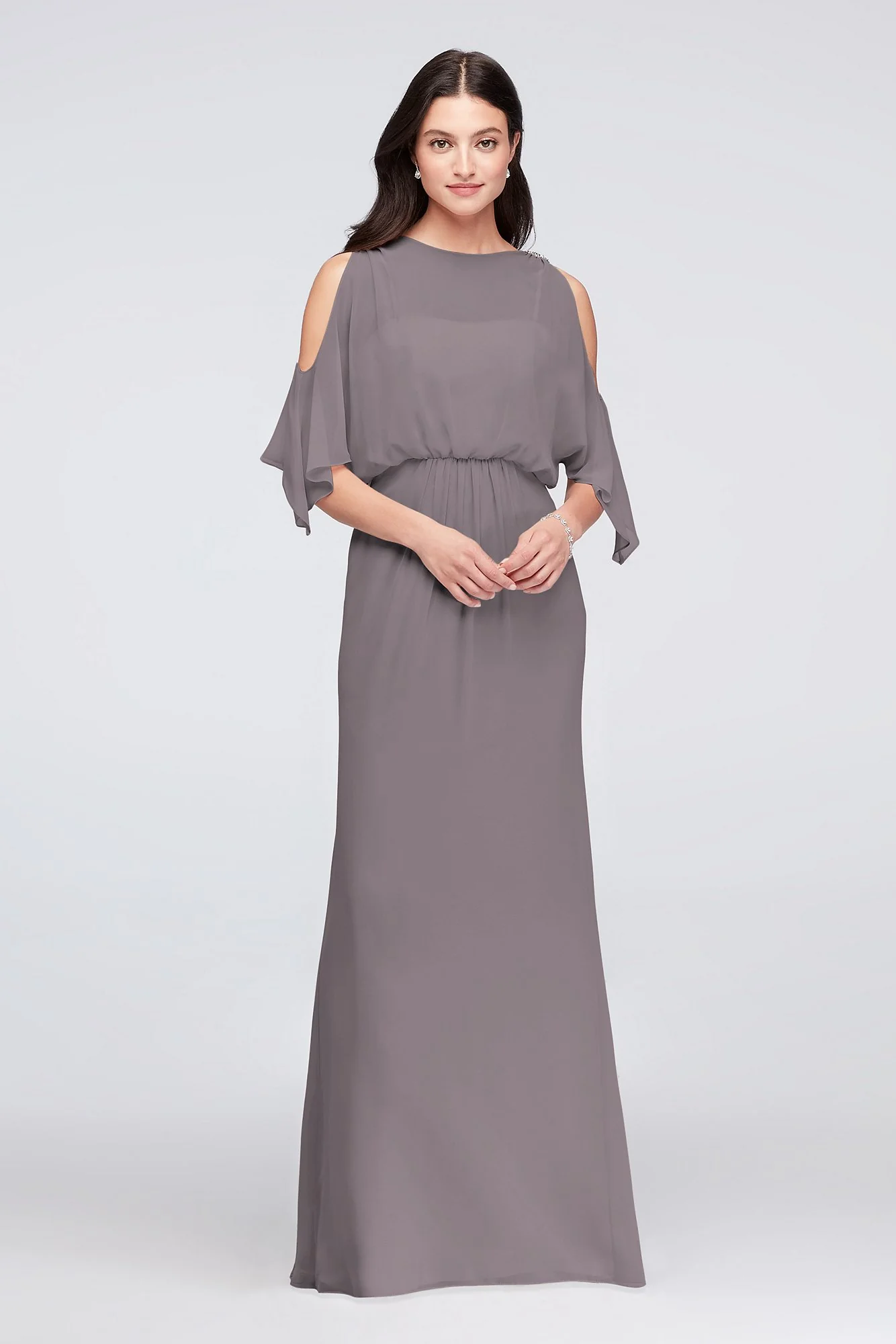 Cold-Shoulder Blouson Chiffon Bridesmaid Dress - Image 29